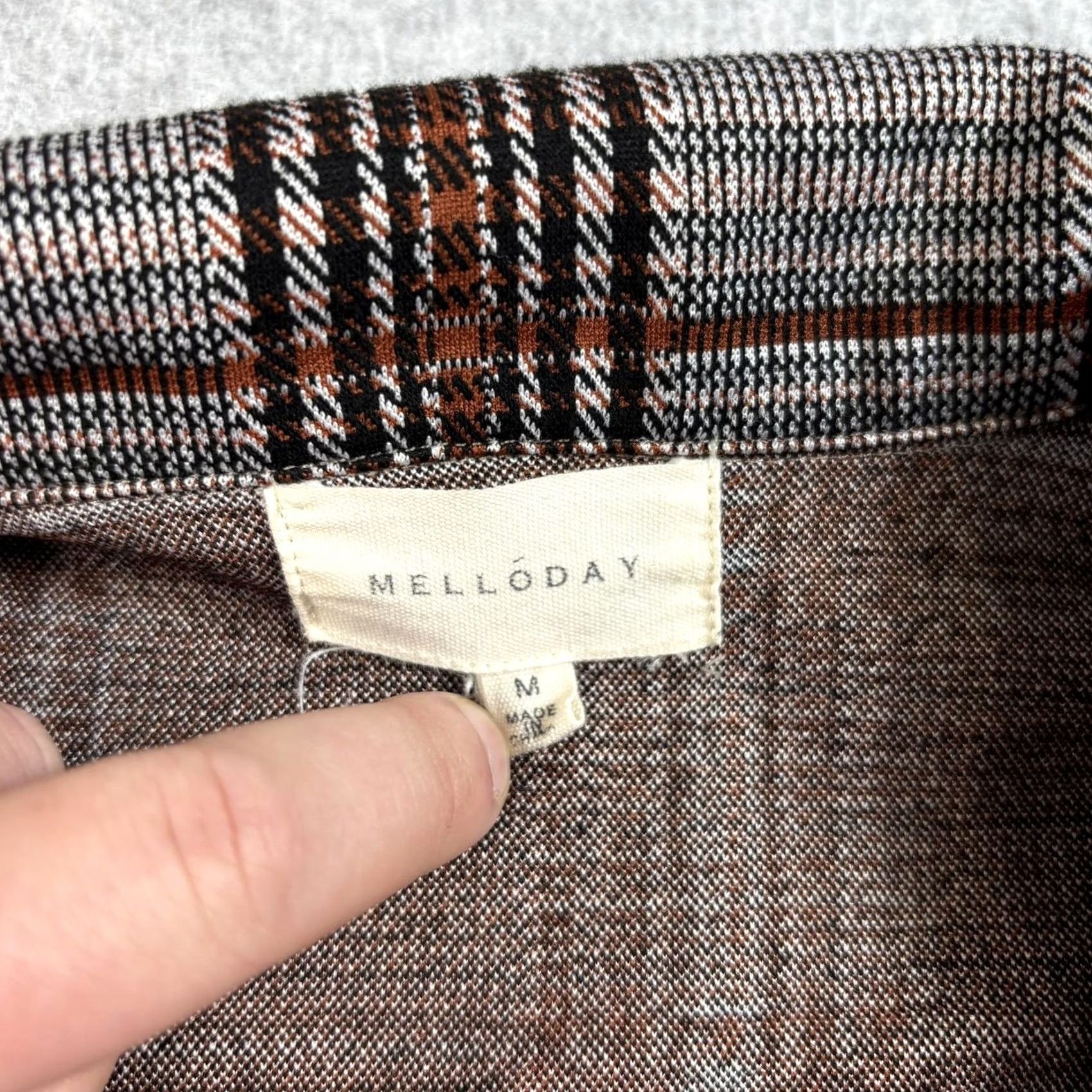 Vintage Melloday Coatigan Womens M Brown Plaid Long Jacket Overcoat Open Front Pockets Collared Knit Size M / US 6-8 / IT 42-44 - 3 Thumbnail