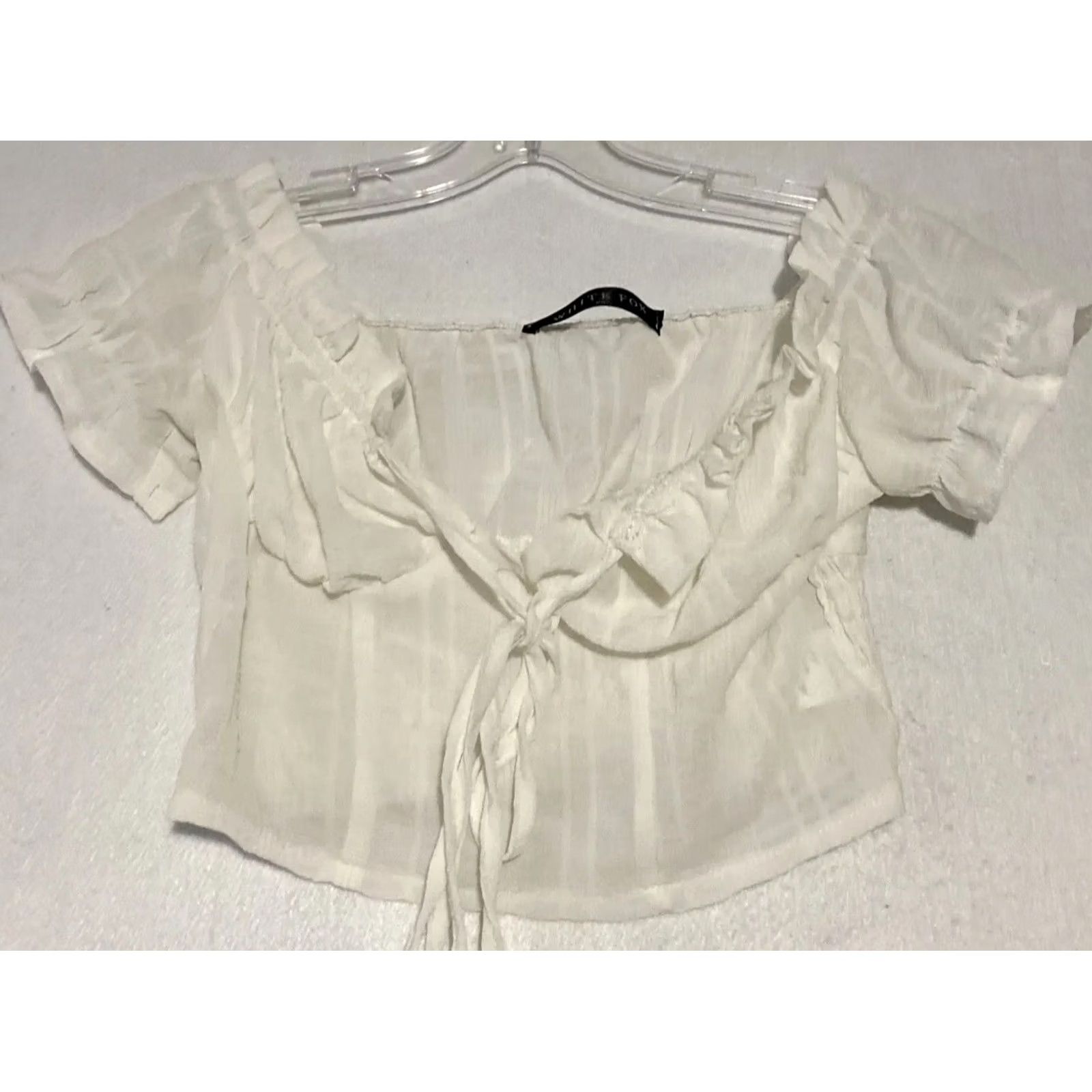 Vintage White Fox Shirt Women XS Short Sleeve Cropped Top Blouse White 26 51 Crop Top Casual Spring Summer Size XS / US 0-2 / IT 36-38 - 2 Thumbnail
