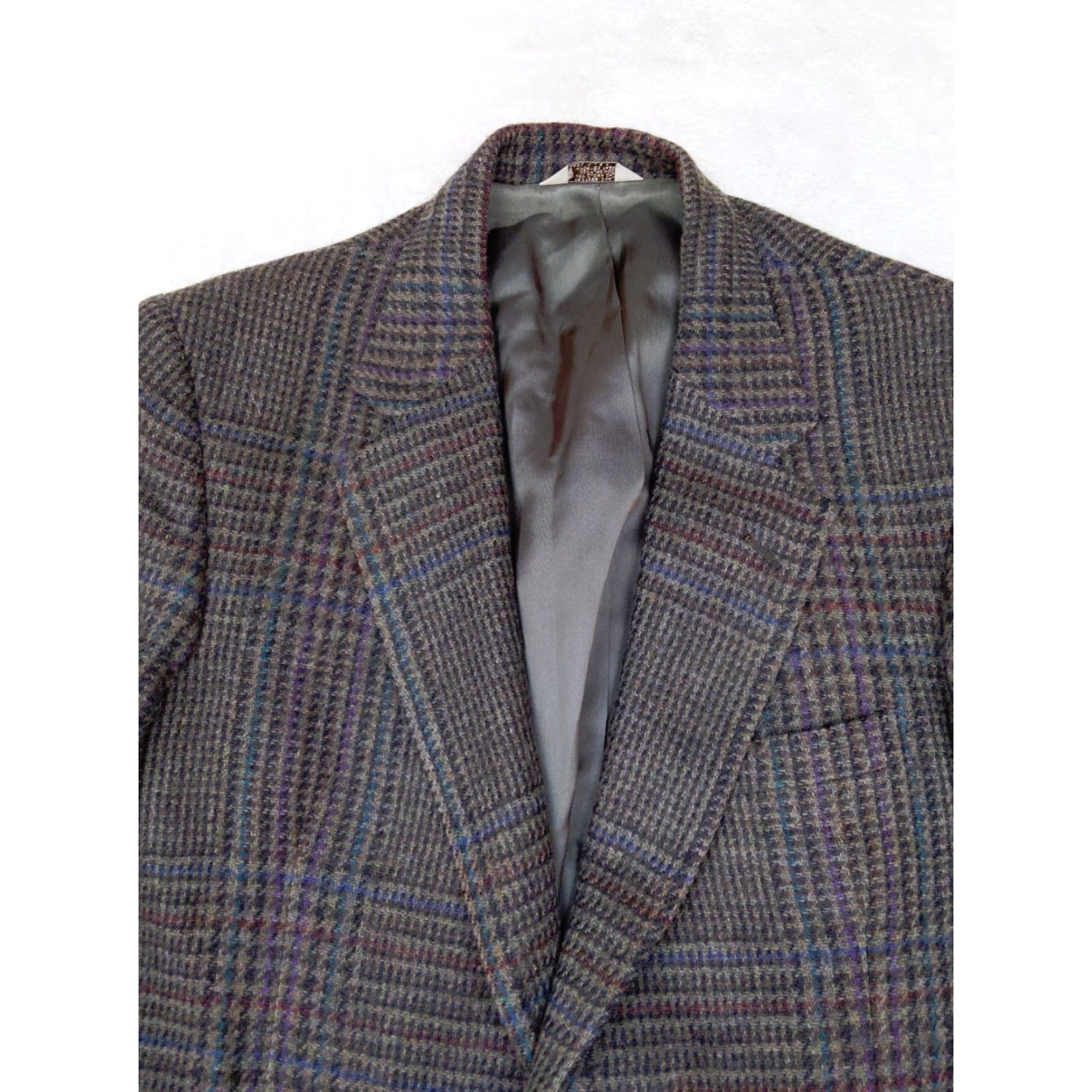 Vintage VINTAGE Christopher Hayes Men Blazer 39R Beige Glen Check Tweed Wool Two-Button Notch Lapel Jacket Carded/Jacket/Coat Regular Length Size 40R - 6 Thumbnail