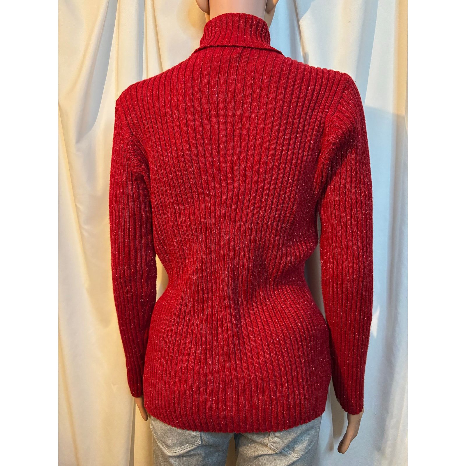 Basic Editions Womens Red Ribbed Turtleneck Sweater Size Large Size L / US 10 / IT 46 - 2 Thumbnail