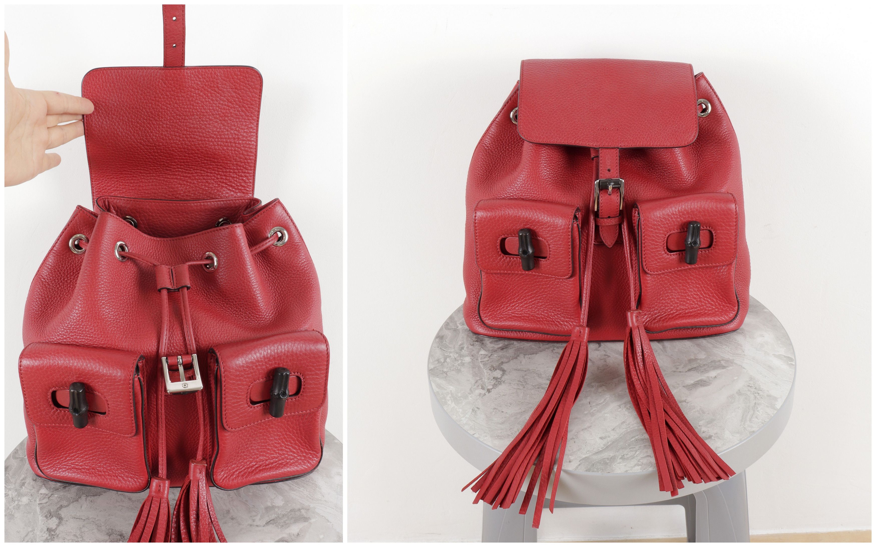 Gucci GUCCI Bamboo Tassel Leather Red Backpack Medium Size ONE SIZE - 8 Thumbnail