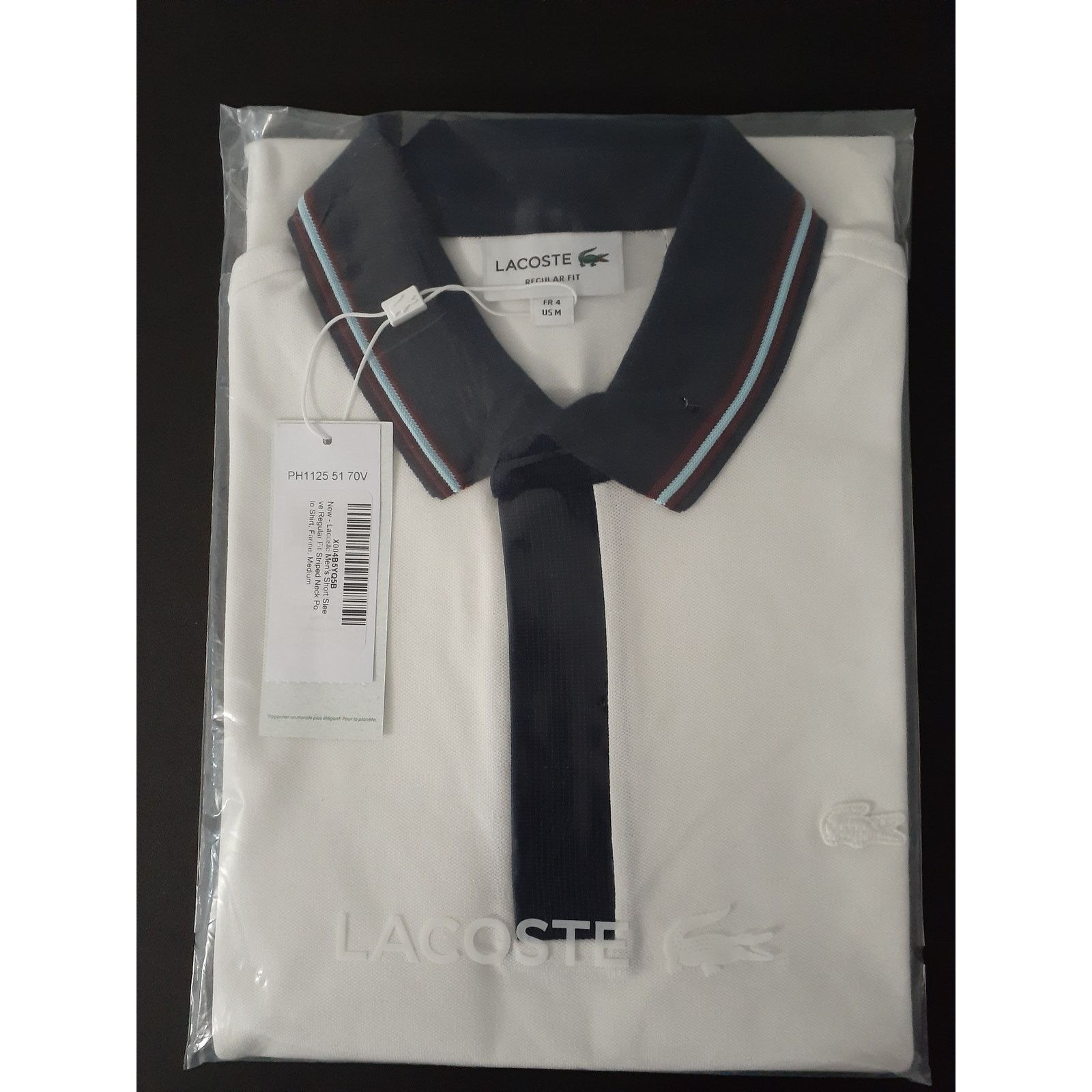 Lacoste Lacoste Men's Short Sleeve Regular Fit Striped Neck Polo M Size US M / EU 48-50 / 2 - 2 Thumbnail