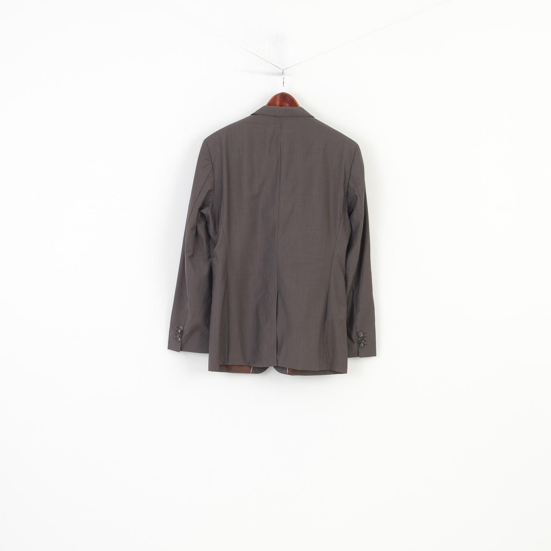Hugo Boss × Vintage Hugo Boss Men 40 50 Blazer Grey Striped Virgin Wool 10932 Size 40R - 7 Thumbnail