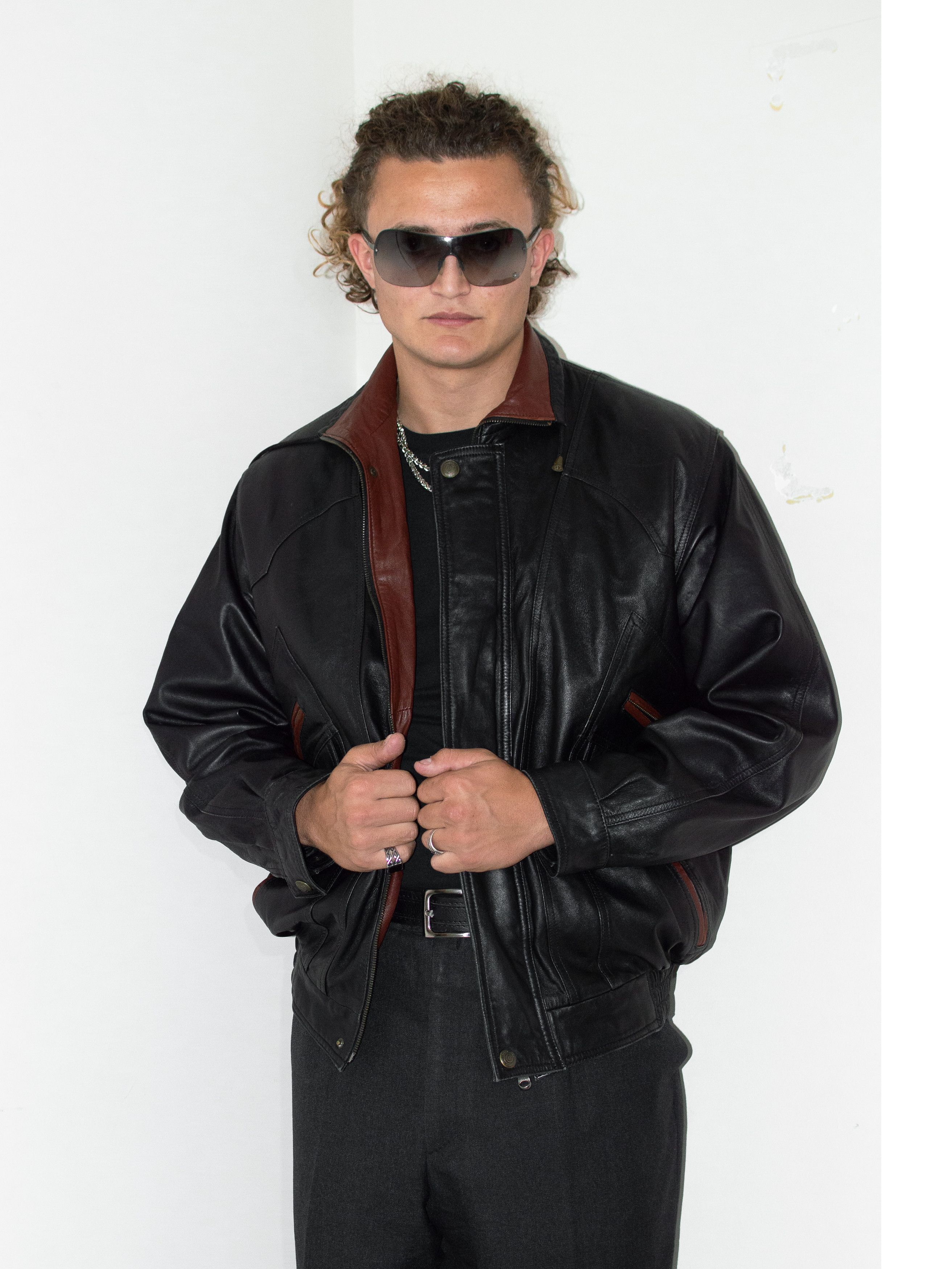 Designer × Vintage Vintage Black/Burgundy/Brown Reindeer leather bomber jacket Size US XL / EU 56 / 4 - 2 Thumbnail