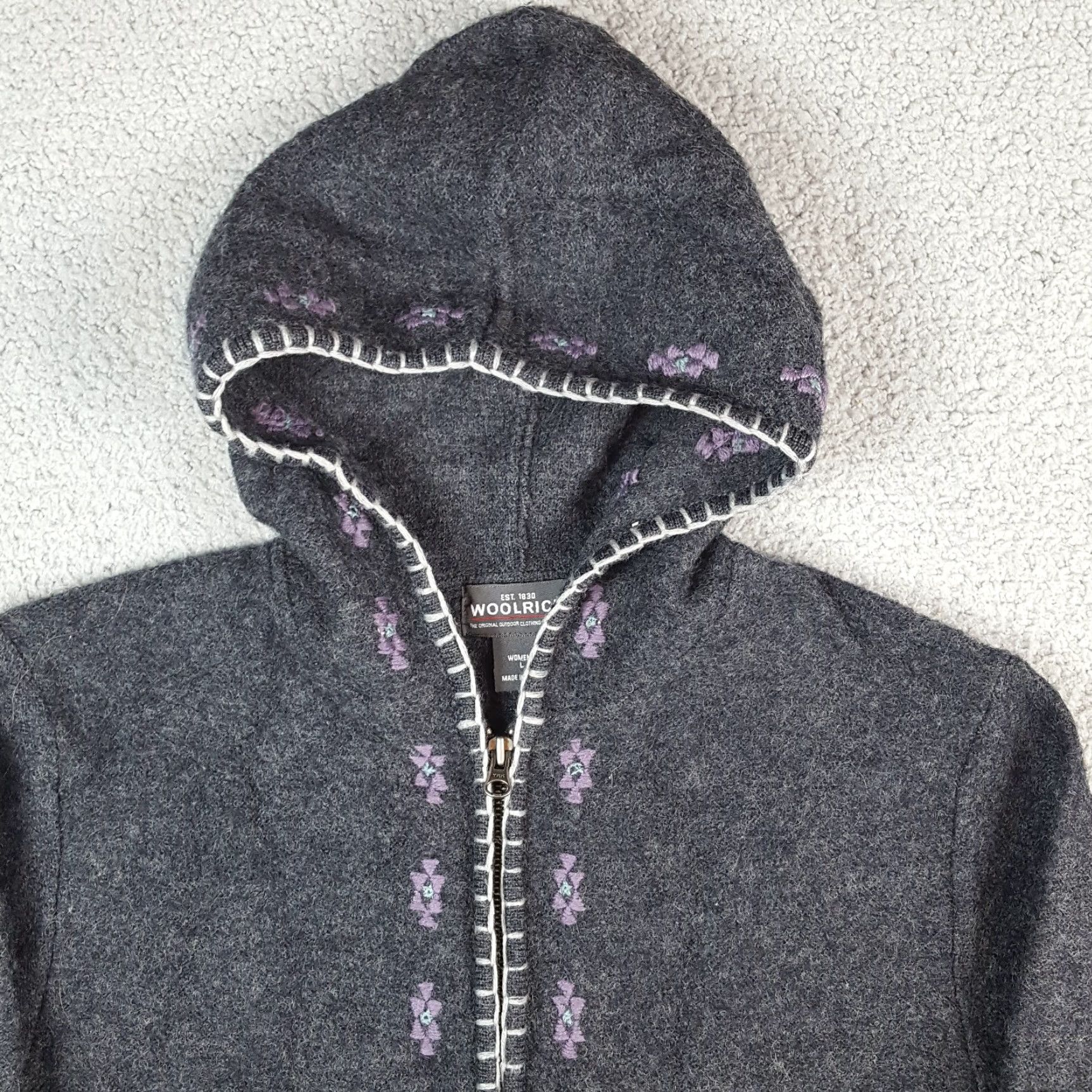 Vintage VINTAGE Woolrich Floral Hoodie Cardigan Sweater Zip Up Hooded L Knit Gray Size L Womens - 90s Flower Outdoor Casual Fit: Regular Size L / US 10 / IT 46 - 2 Thumbnail