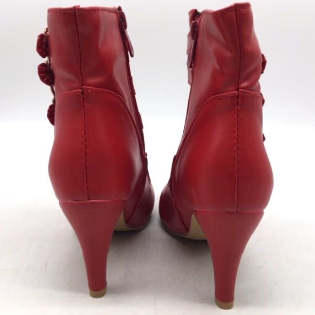 Vintage GF Sexy pointed toe stiletto heel boots - Buckle zipper short ankel boots Red Womens 6.5 US 37 EU Size 28" / US 6 / IT 42 - 7 Thumbnail