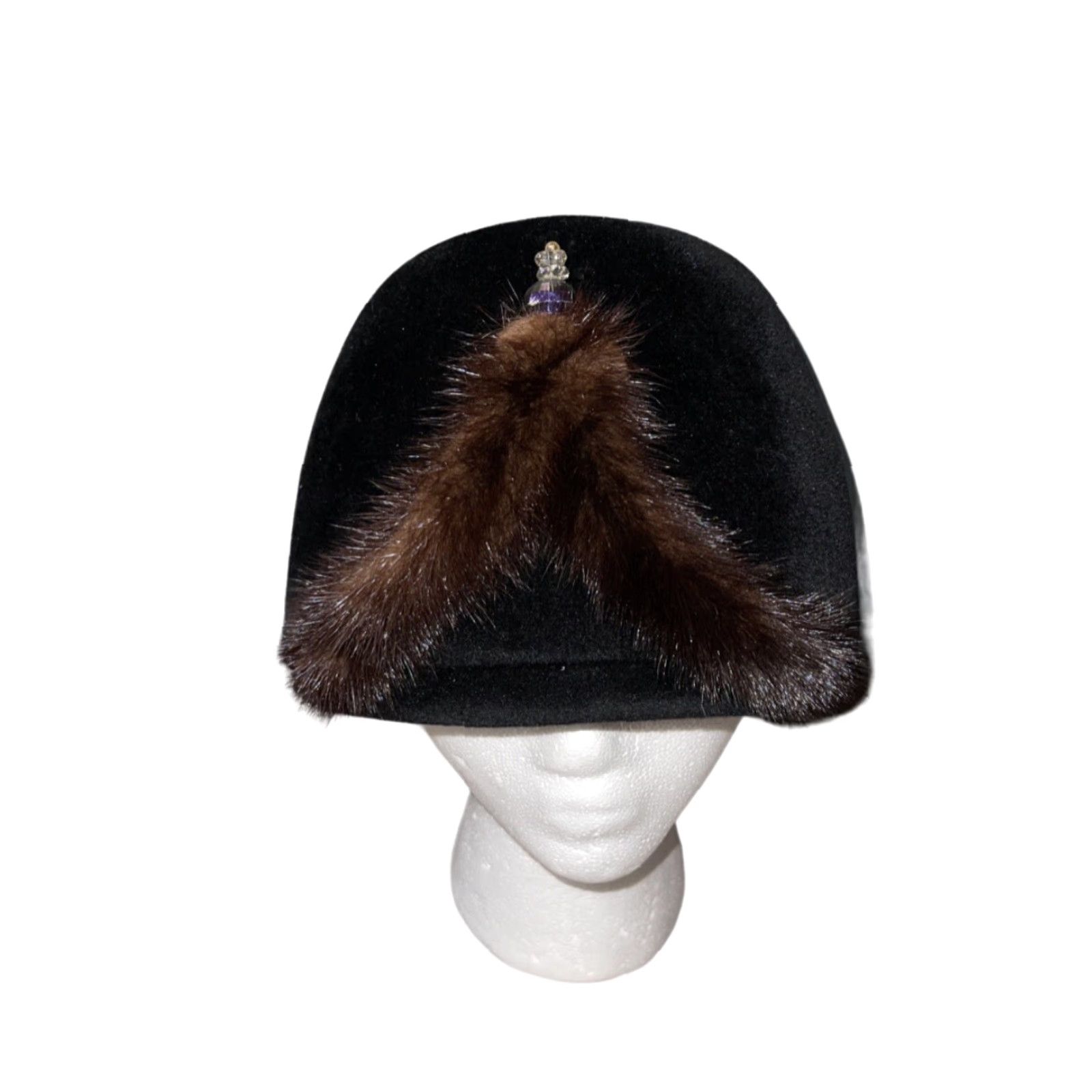 Velour VINTAGE Roberta Bernays Italy Women’s Riviera Velour Pillbox Hat Black Mink Velour Hat Art Deco 1930s Formal Women’s Black Mink MenUnknown Size ONE SIZE - 2 Thumbnail