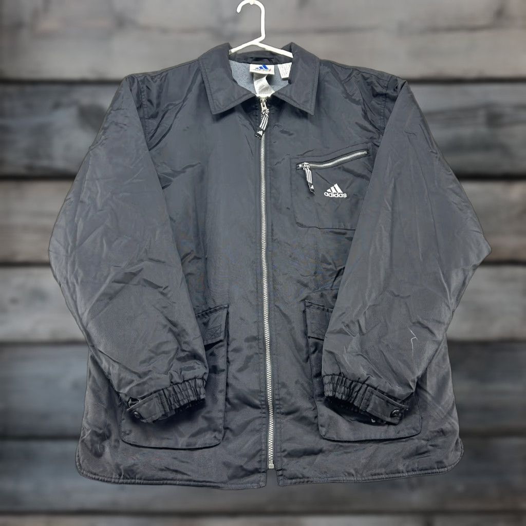 Adidas VINTAGE Adidas Jacket Mens L Black Parka Full Zip Quilted Lined Logo Nylon 90s Size US L / EU 52-54 / 3 - 1 Thumbnail