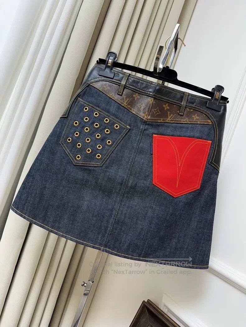 Louis Vuitton Louis Vuitton Denim patchwork skirt Size 33" - 2 Thumbnail