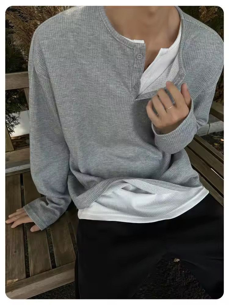 Japanese Brand Double Layer Patchwork Round Collar Long Sleeve Tee Size US XL / EU 56 / 4 - 1 Thumbnail