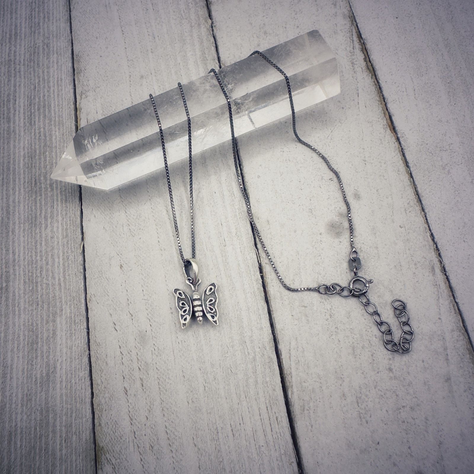 The Unbranded Brand Sterling Silver Butterfly Necklace Black Rhodium Chain Size ONE SIZE - 1 Thumbnail