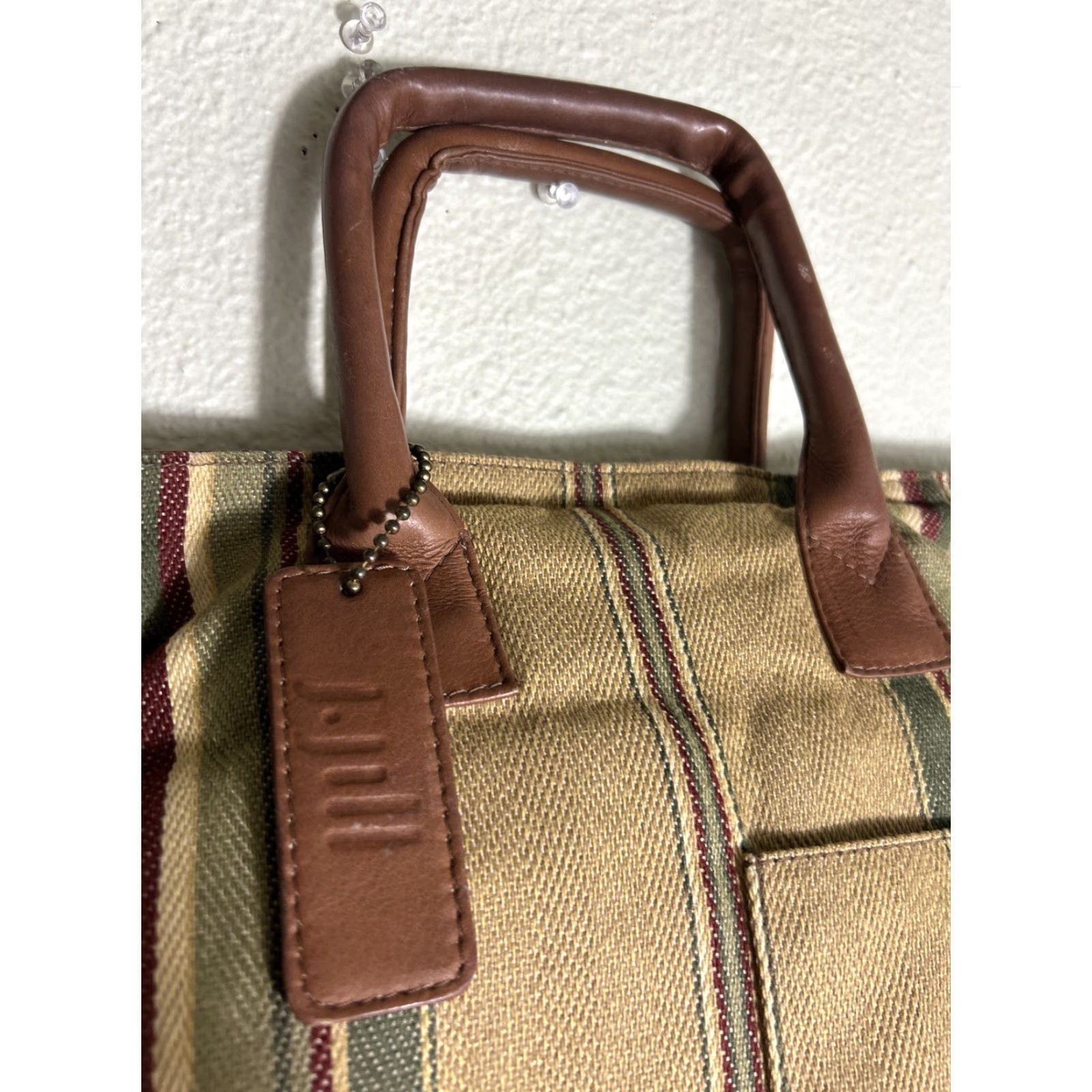 J. Jill J. Jill Tote Bag Multicolor Striped Canvas Leather 16x13x5 Womens Vacation Size ONE SIZE - 3 Thumbnail