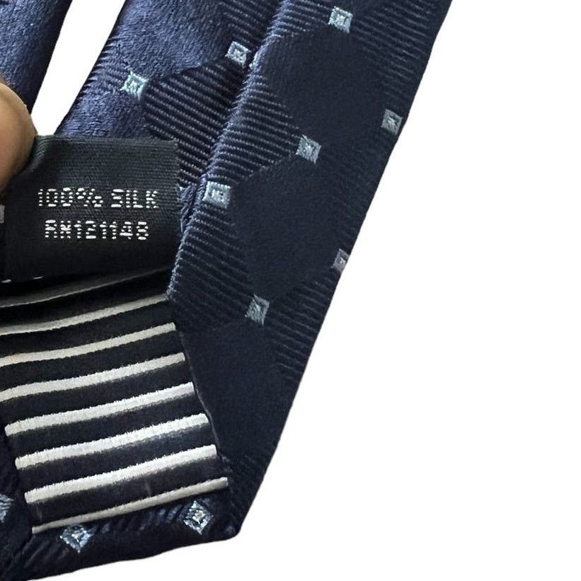 Nautica Nautica Navy Blue Diamond Square Geometric Lattice Silk Tie Size ONE SIZE - 7 Thumbnail
