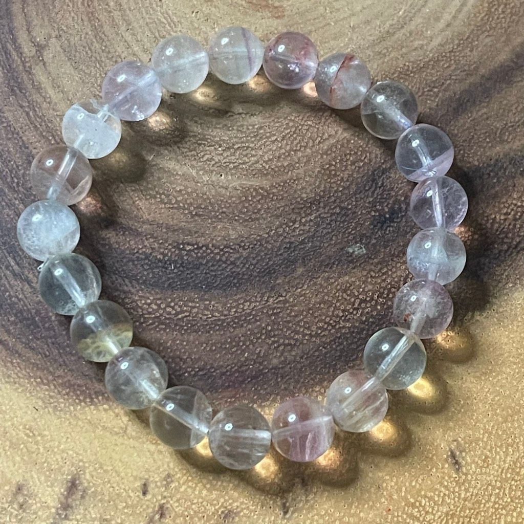 Other Candy Fluorite bracelet striped layers light rainbow colors stretch 9mm 7.5” natural crystal Size ONE SIZE - 2 Thumbnail