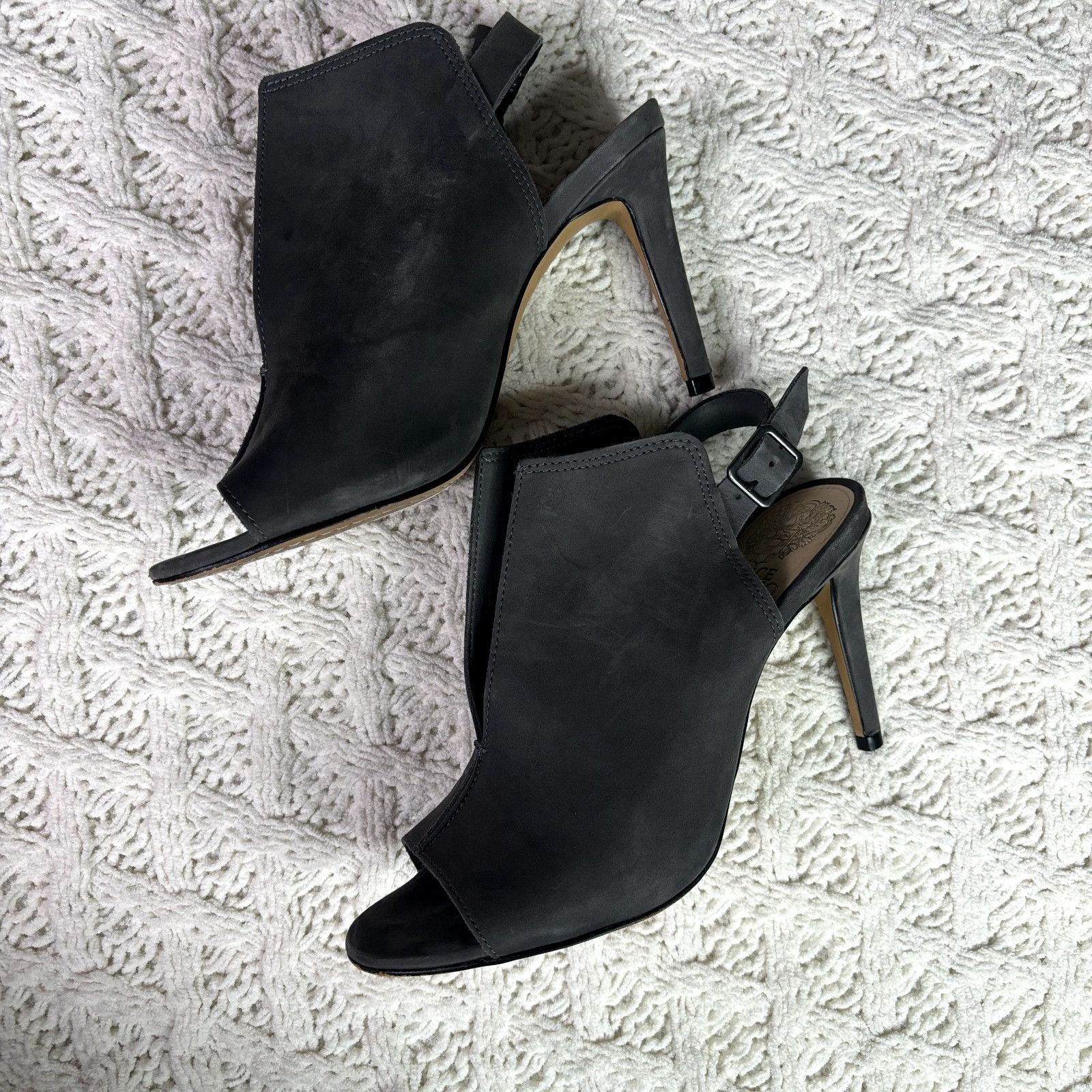 Vince Camuto Vince Camuto Catina Gray Suede Peep Toe Stiletto Heel Slingb Size US 7 / IT 37 - 9 Thumbnail