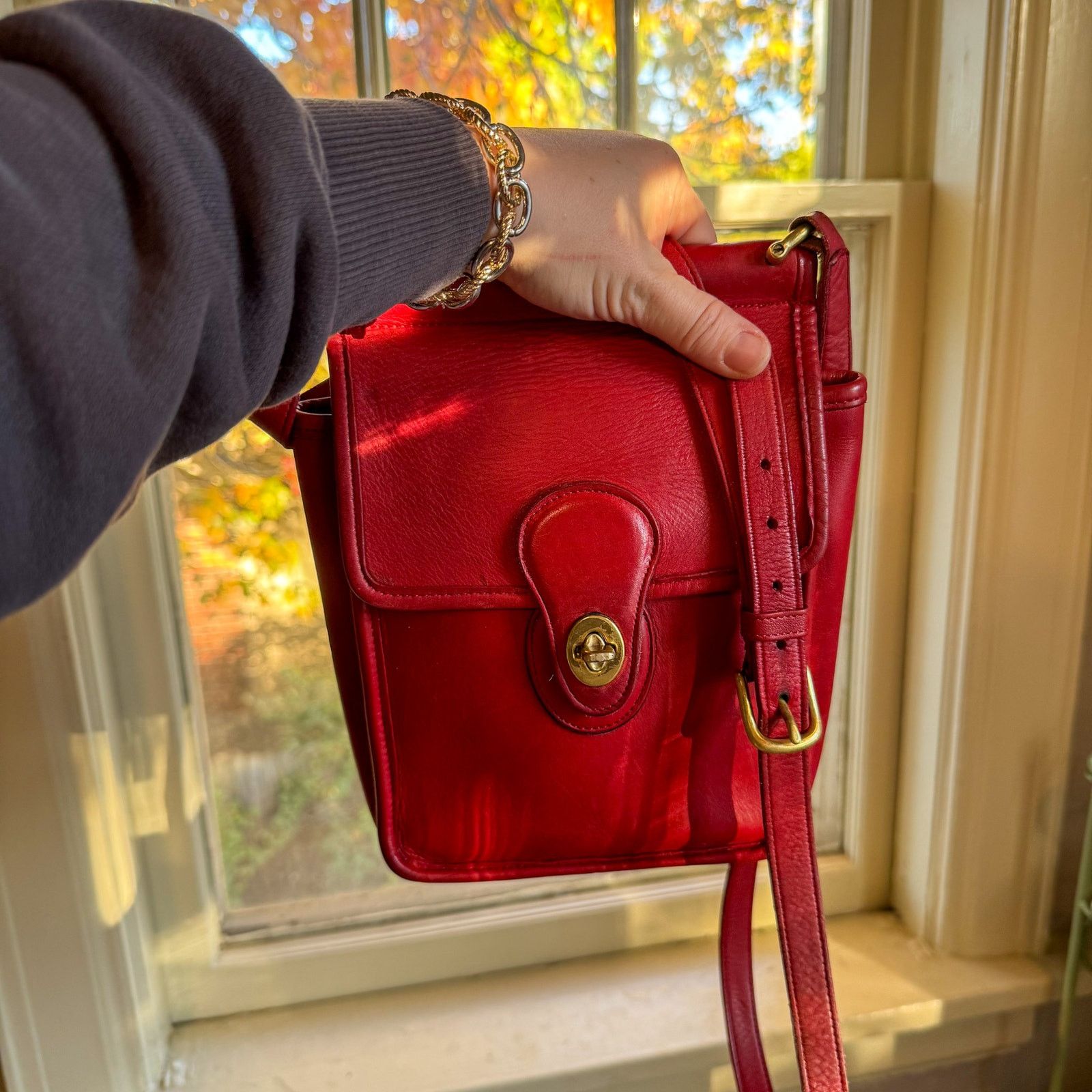 Coach ❤️ Coach Red Leather Rambler’s Legacy Bag 9061 Crossbody USA Size ONE SIZE - 1 Thumbnail