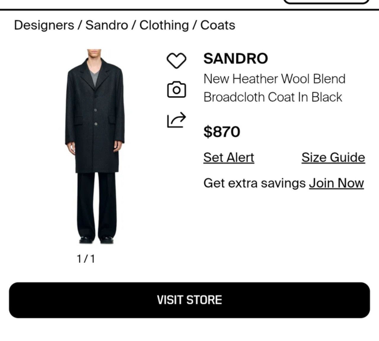 Sandro Sandro Heather wool blend boradcloth coat in dark grey S M Size US M / EU 48-50 / 2 - 3 Thumbnail