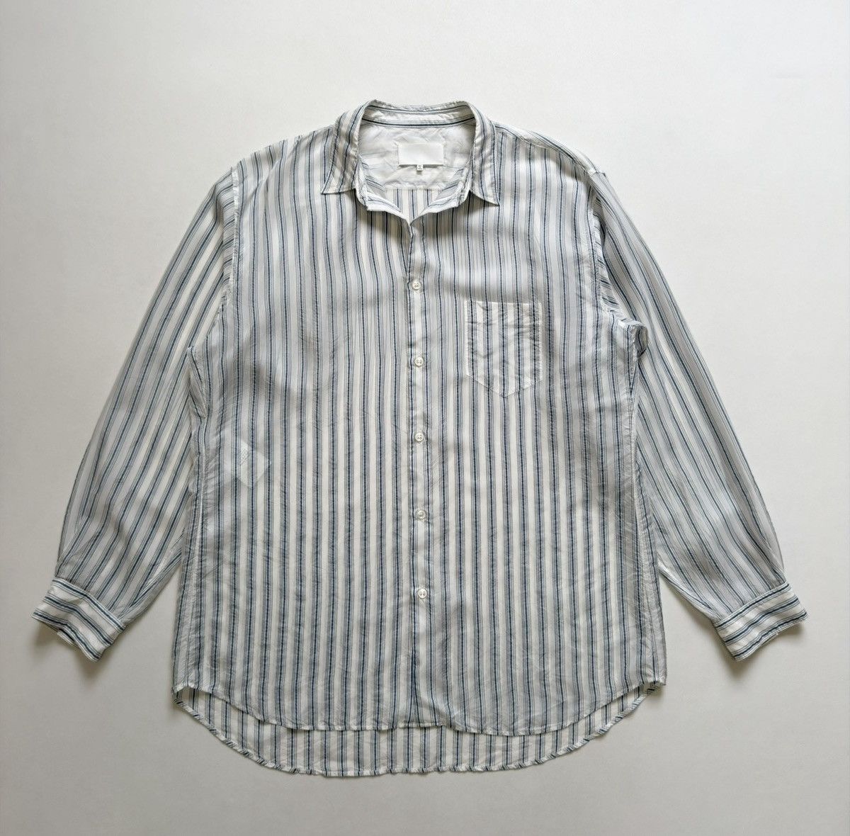 Maison Margiela S/S 20 White/Blue Crinkle Nylon Striped Shirt Size US XL / EU 56 / 4 - 3 Thumbnail