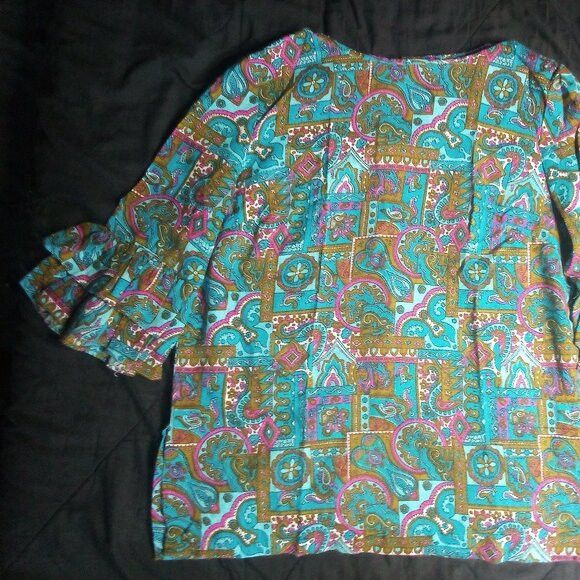 Other Vintage 60s Fritzi Paisley Geometric Psychedelic Top Hippie Size L / US 10 / IT 46 - 3 Thumbnail
