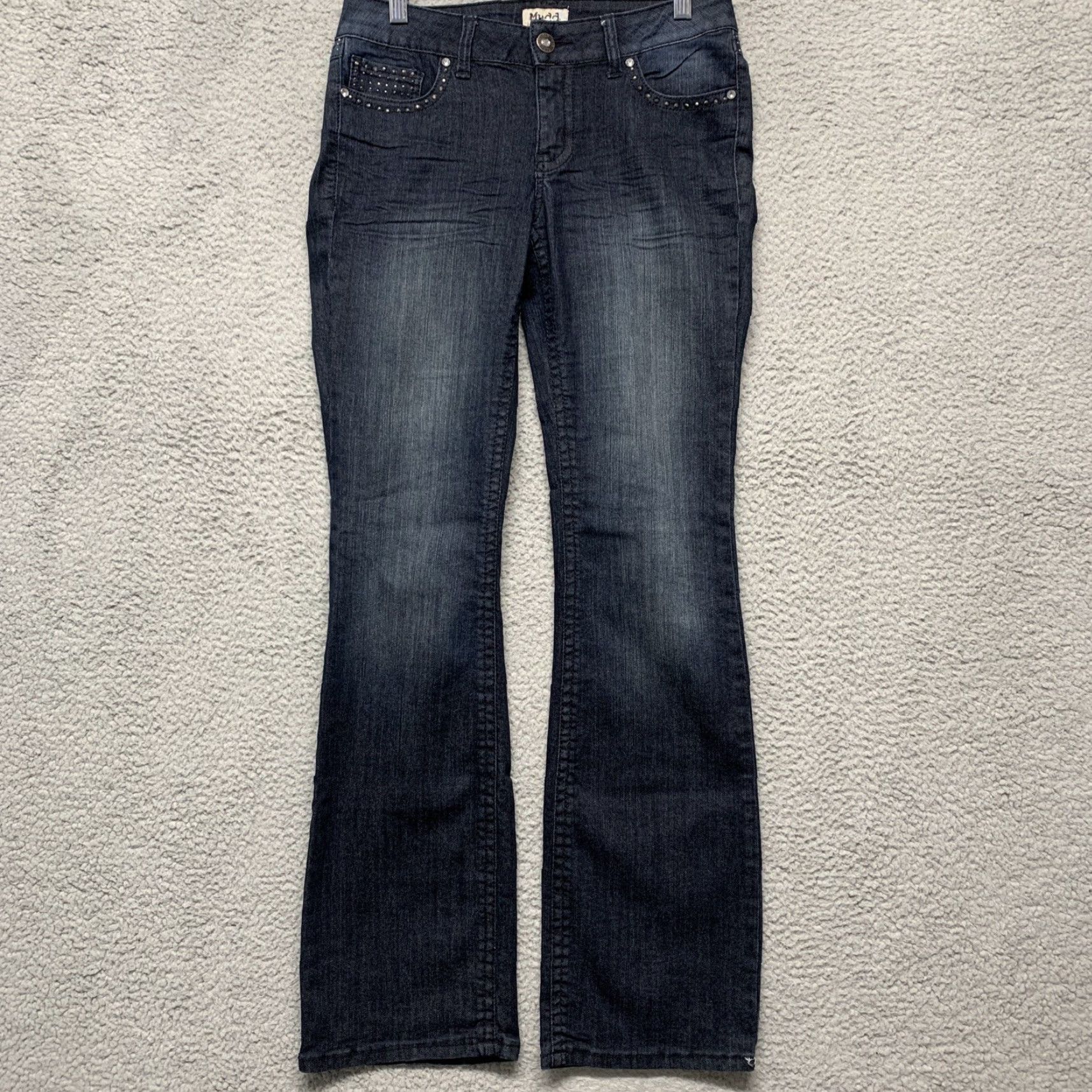 Denime Mudd Jeans Women's Bootcut 5-Pocket Blue Denim Decorative Buttons & Sequins Size 7 Size 28" / US 6 / IT 42 - 2 Thumbnail