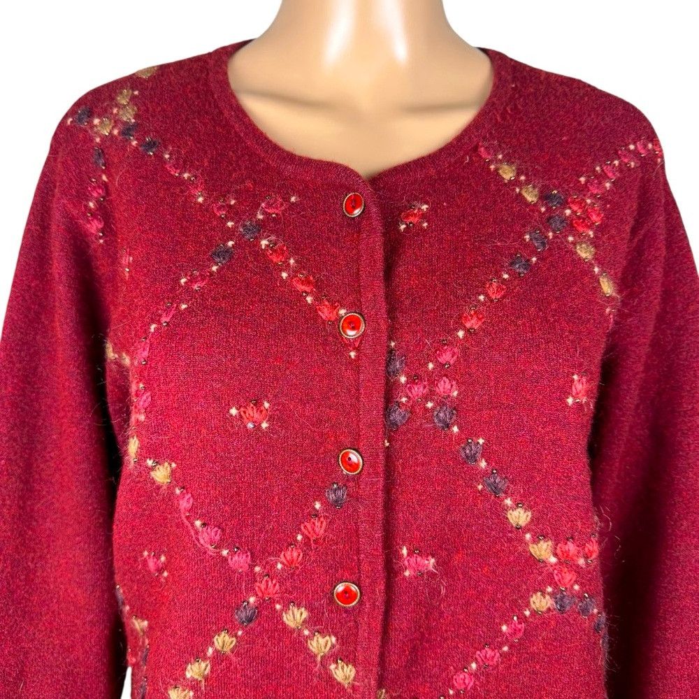 Other Vintage Cricket Lane Wool Blend Embroidered Felted Dark Red Size M / US 6-8 / IT 42-44 - 2 Thumbnail