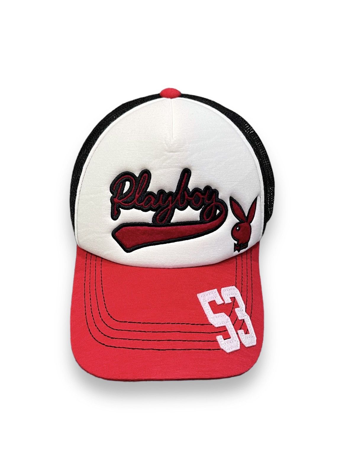 Playboy DOPE🔥PLAYBOY BUNNY Tri-Color Spell-Out Snapback Trucker Hat Size ONE SIZE - 3 Thumbnail