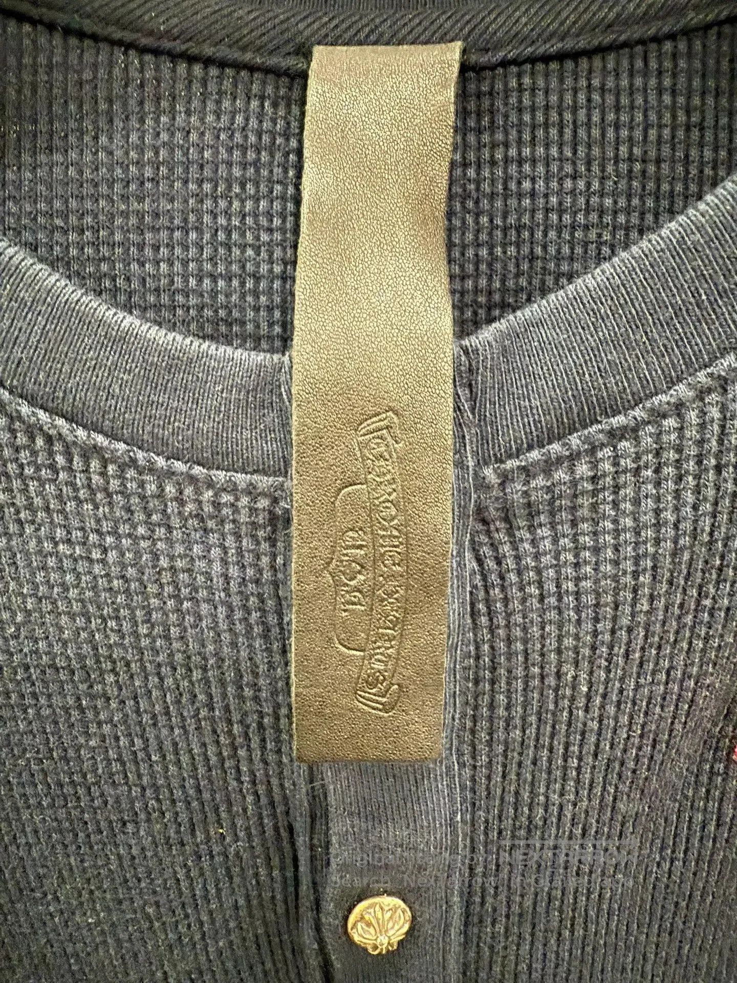 chrome hearts navy long sleeve henley shirt.