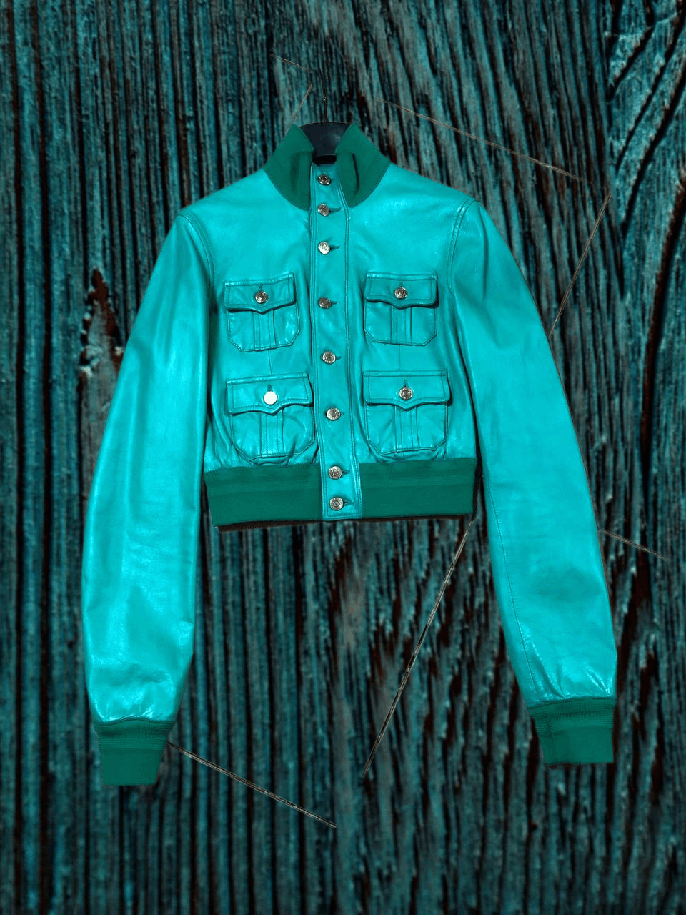 Leather biker jacket Dsquared2 Green Leather Vera Pelle