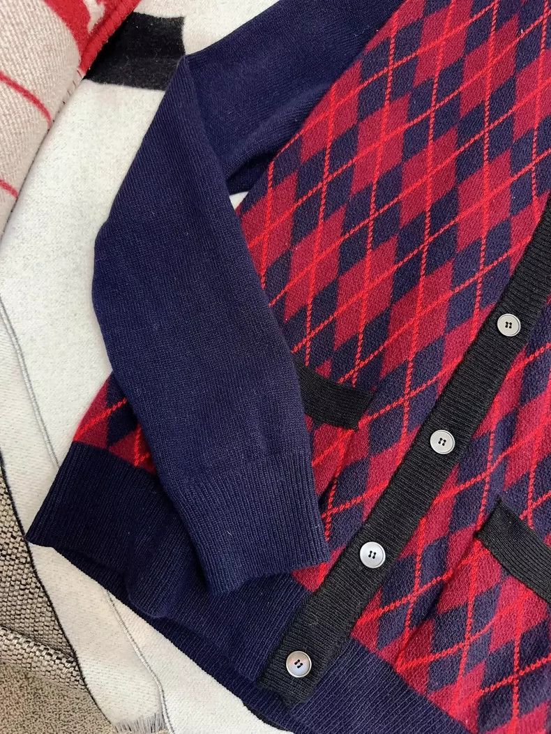 Prada Miu Miu Blue Red Argyle Knit Cardigan-2506 Size M / US 6-8 / IT 42-44 - 3 Thumbnail