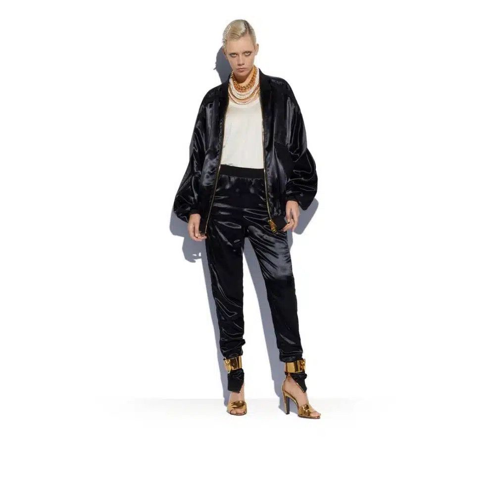 Tom Ford o1loc1c1124 FL0002 Viscose Satin Varsity Jacket in Black Size L / US 10 / IT 46 - 3 Thumbnail