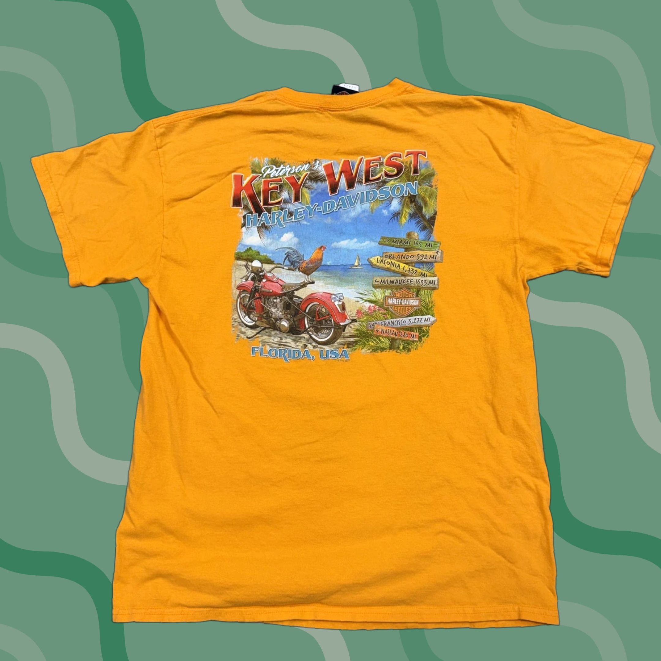Harley Davidson VINTAGE Harley-Davidson Shirt Mens Large Yellow Key West Florida Rooster Graphic Tee Size US L / EU 52-54 / 3 - 1 Thumbnail