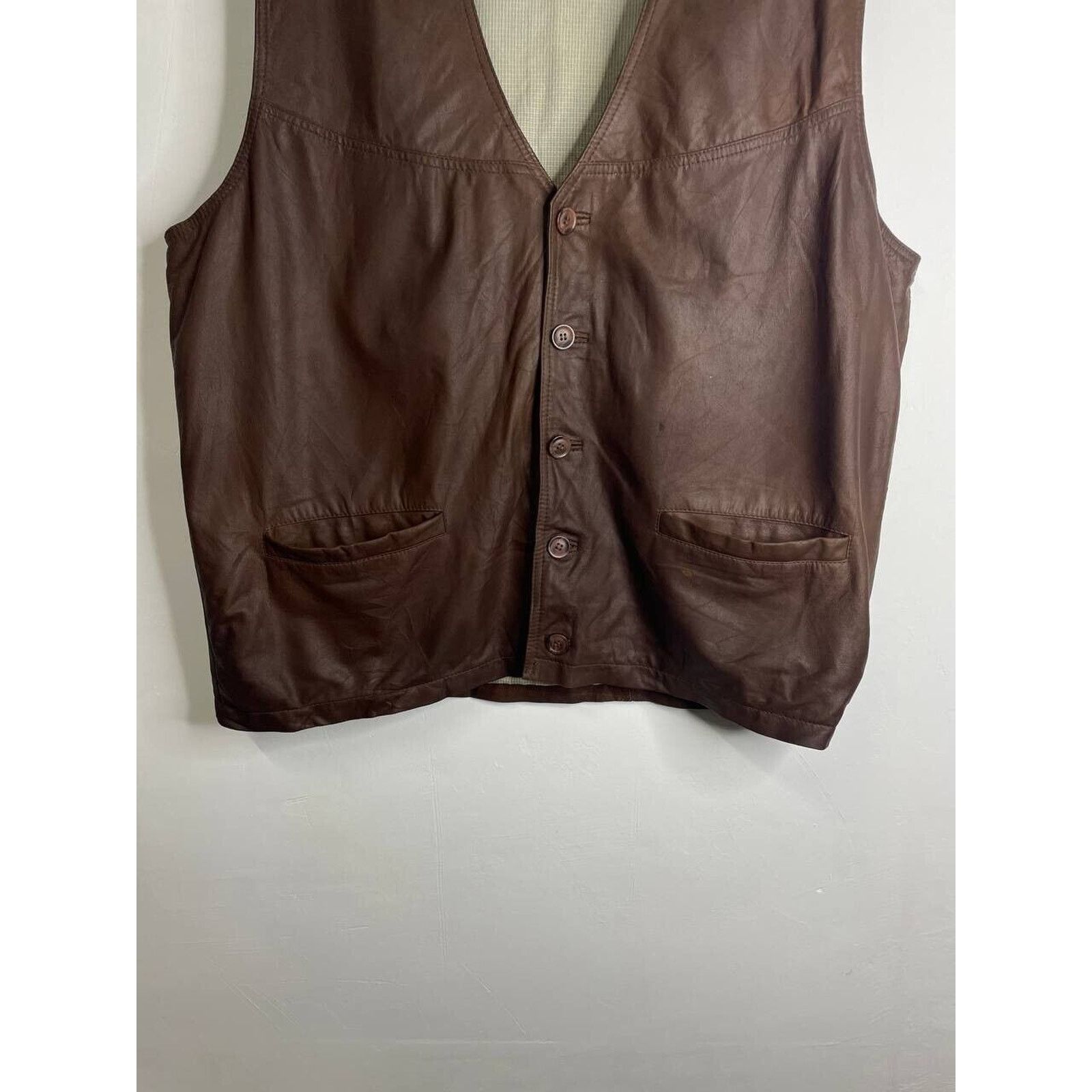 Vintage Vintage Brown Leather Vest XXL Button-Up with Front Pockets Size US XXL / EU 58 / 5 - 2 Thumbnail
