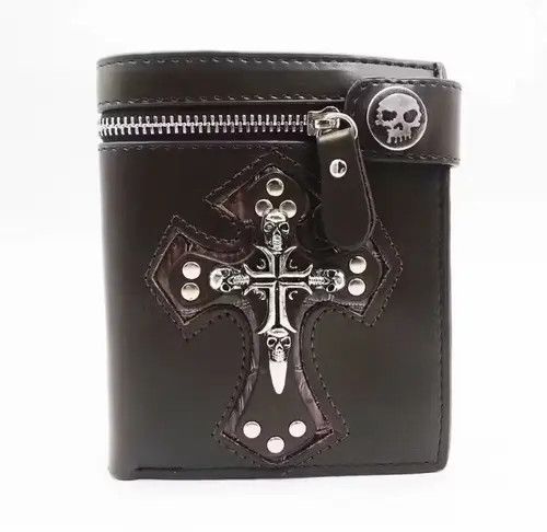 Leather Brown Color PU Leather Punk Gothic Skull Cross Size ONE SIZE - 2 Thumbnail