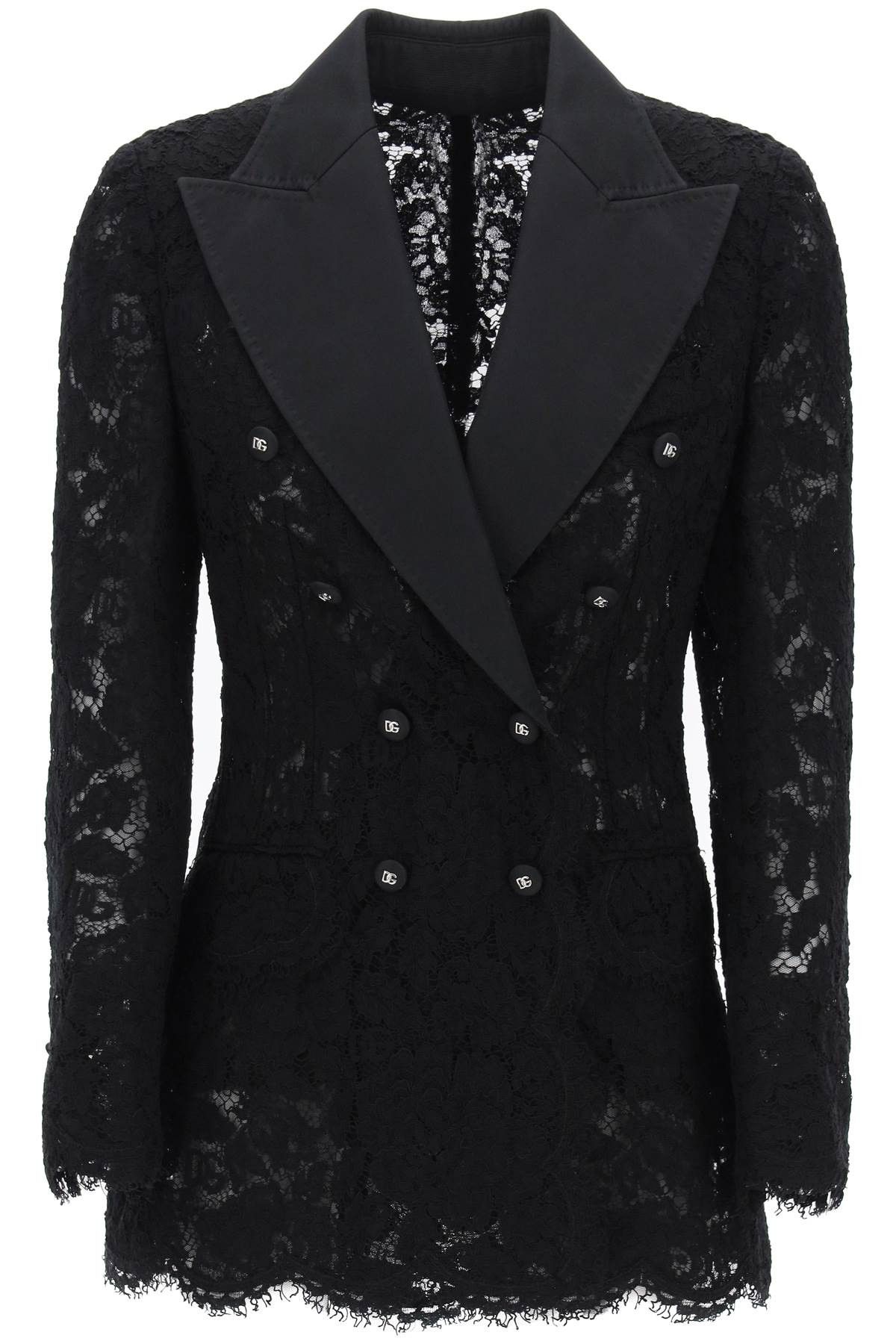 image of Dolce Gabbana Turlington Double-Breasted Lace Blazer in Nero, Women's (Size Small)