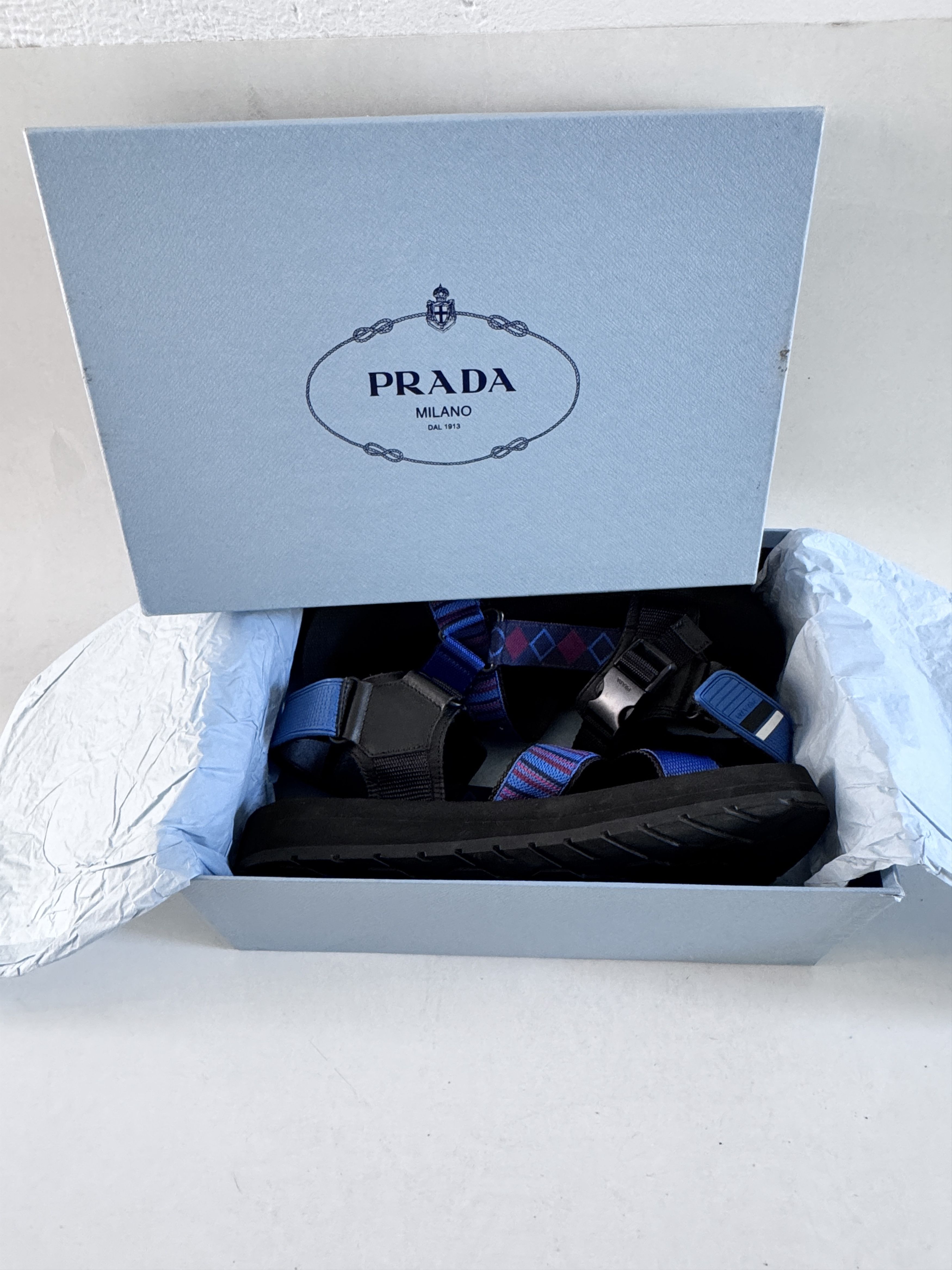 Prada PRADA Black Purple Blue Leather Synthetic Sandals 4X3212 Size US 8 / EU 41 - 11 Thumbnail