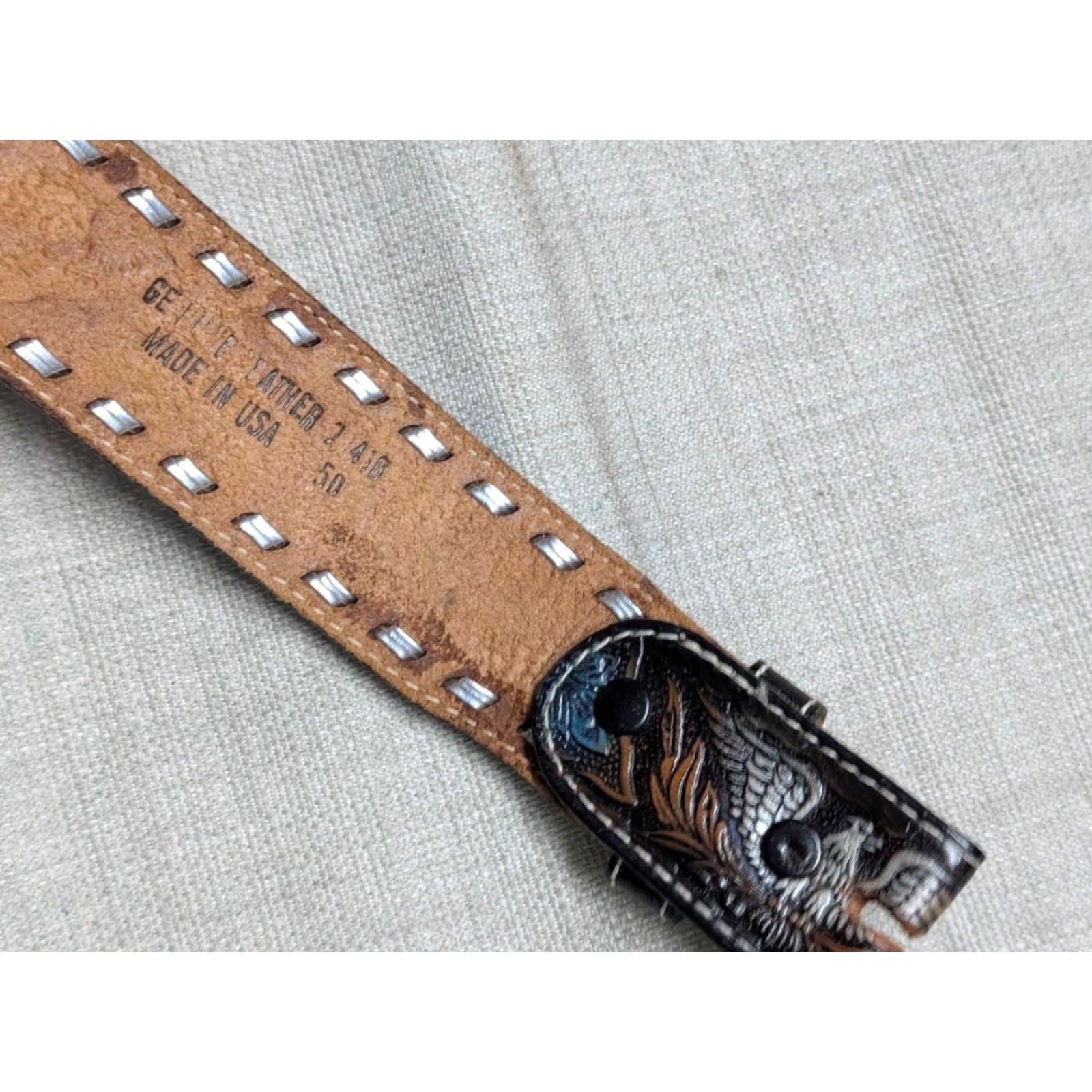 Vintage VINTAGE western belt Buckle eagle Leather brown 48 Men belt Size ONE SIZE - 5 Thumbnail