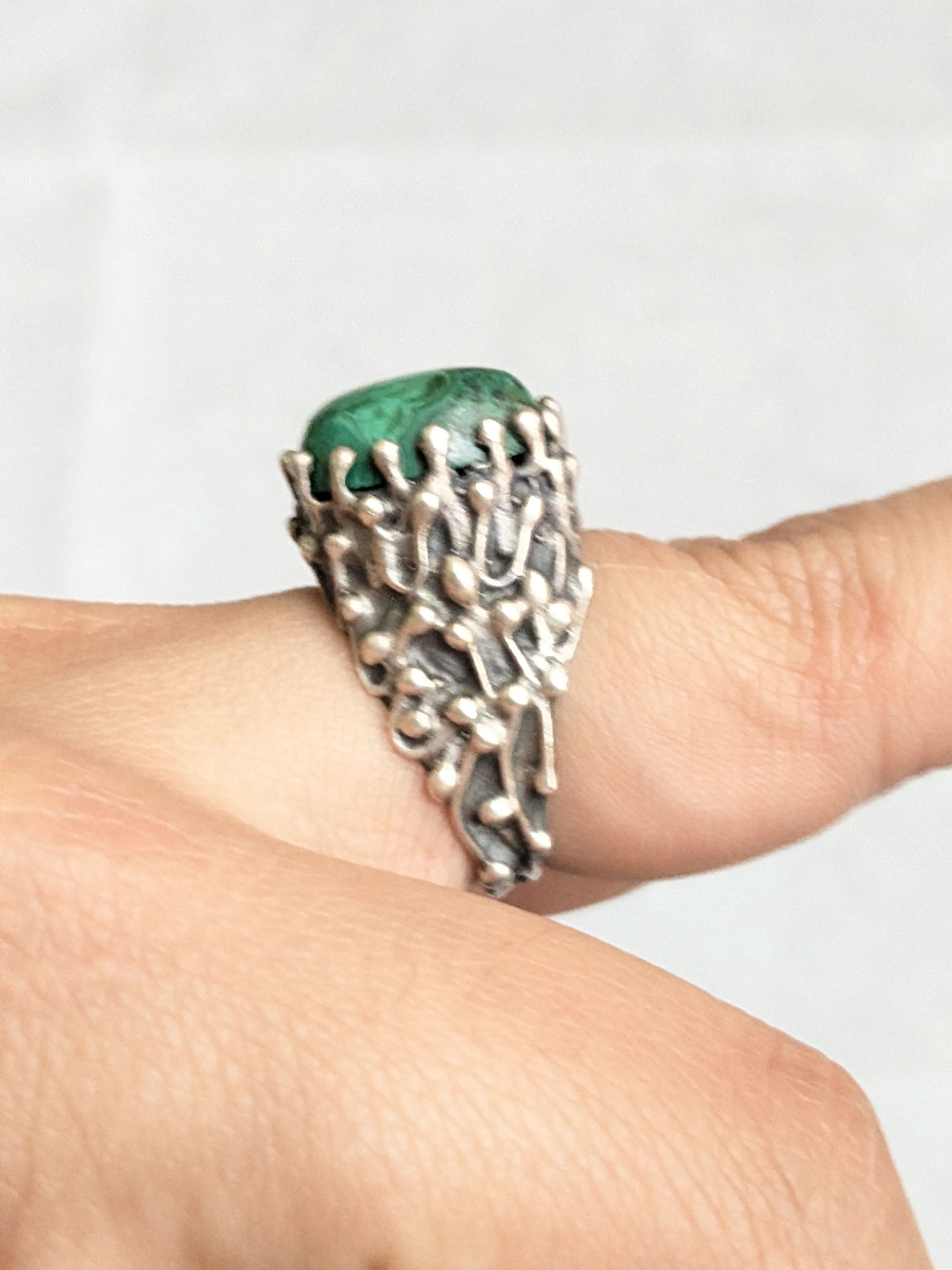 Jewelry Vintage Sterling Silver Ring Malachite 9 Brutalist Avant Size ONE SIZE - 12 Thumbnail