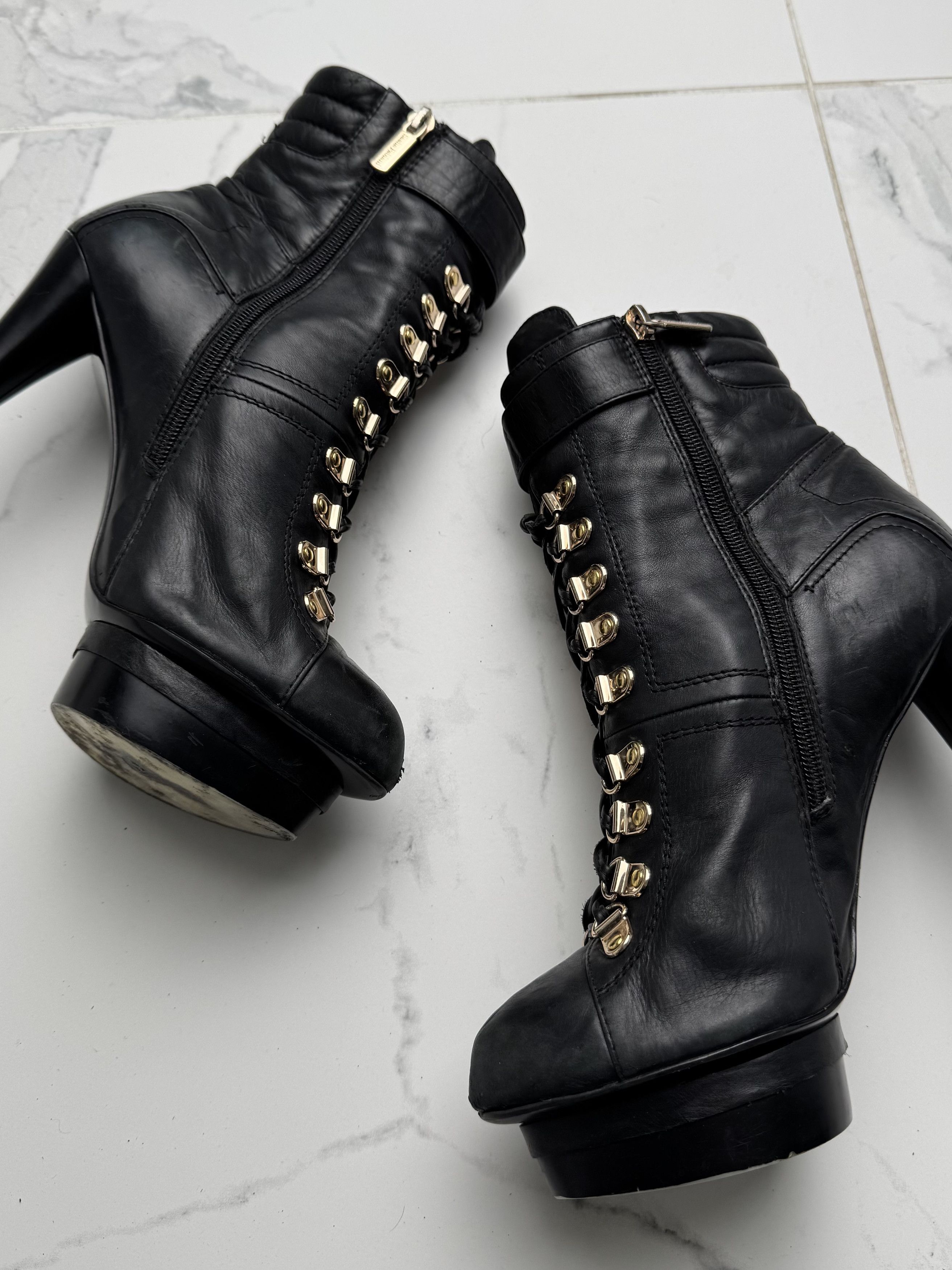 Other Vintage Platform Lace Up Ankle Stiletto Heel Buckle Booties Size US 9 / IT 39 - 5 Thumbnail