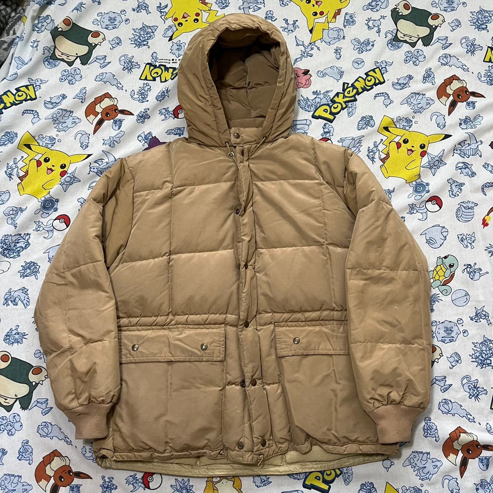 image of Vintage 70's Eddie Bauer Tan Quilted Goose Down Jacket, Men's (Size XL)