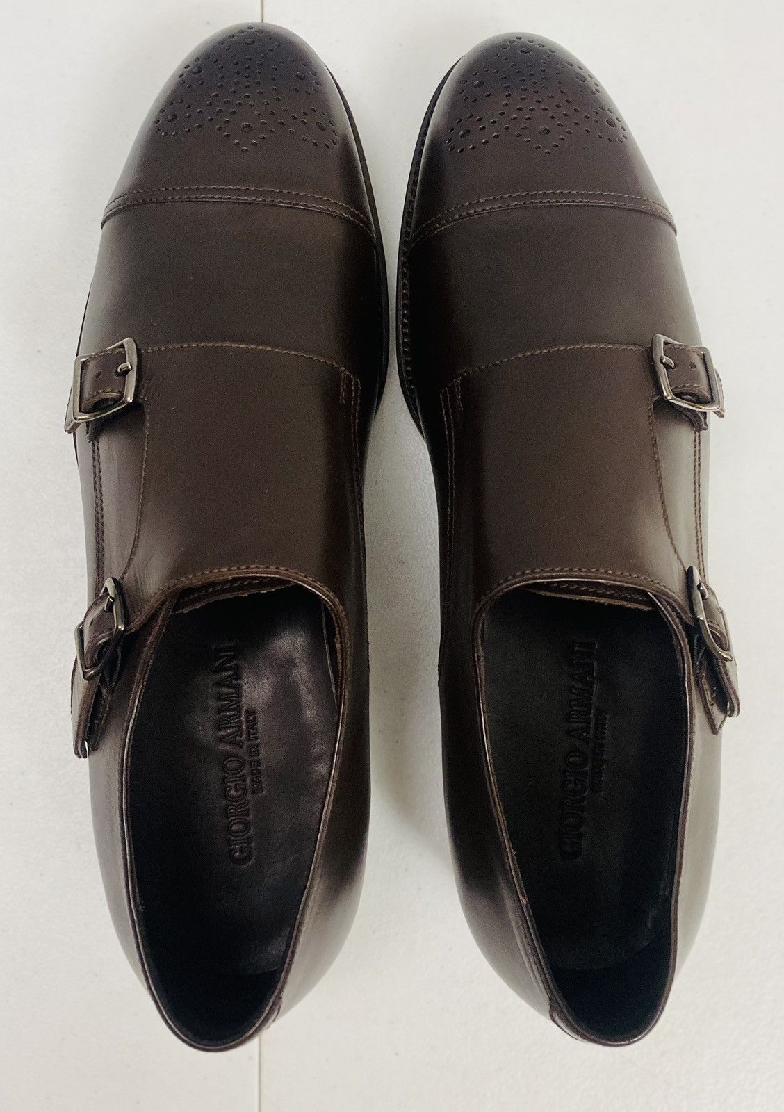 Giorgio Armani Giorgio Armani 🇮🇹 Dk Brown Leather Double Monk Strap 12 New Size US 12 / EU 45 - 5 Thumbnail