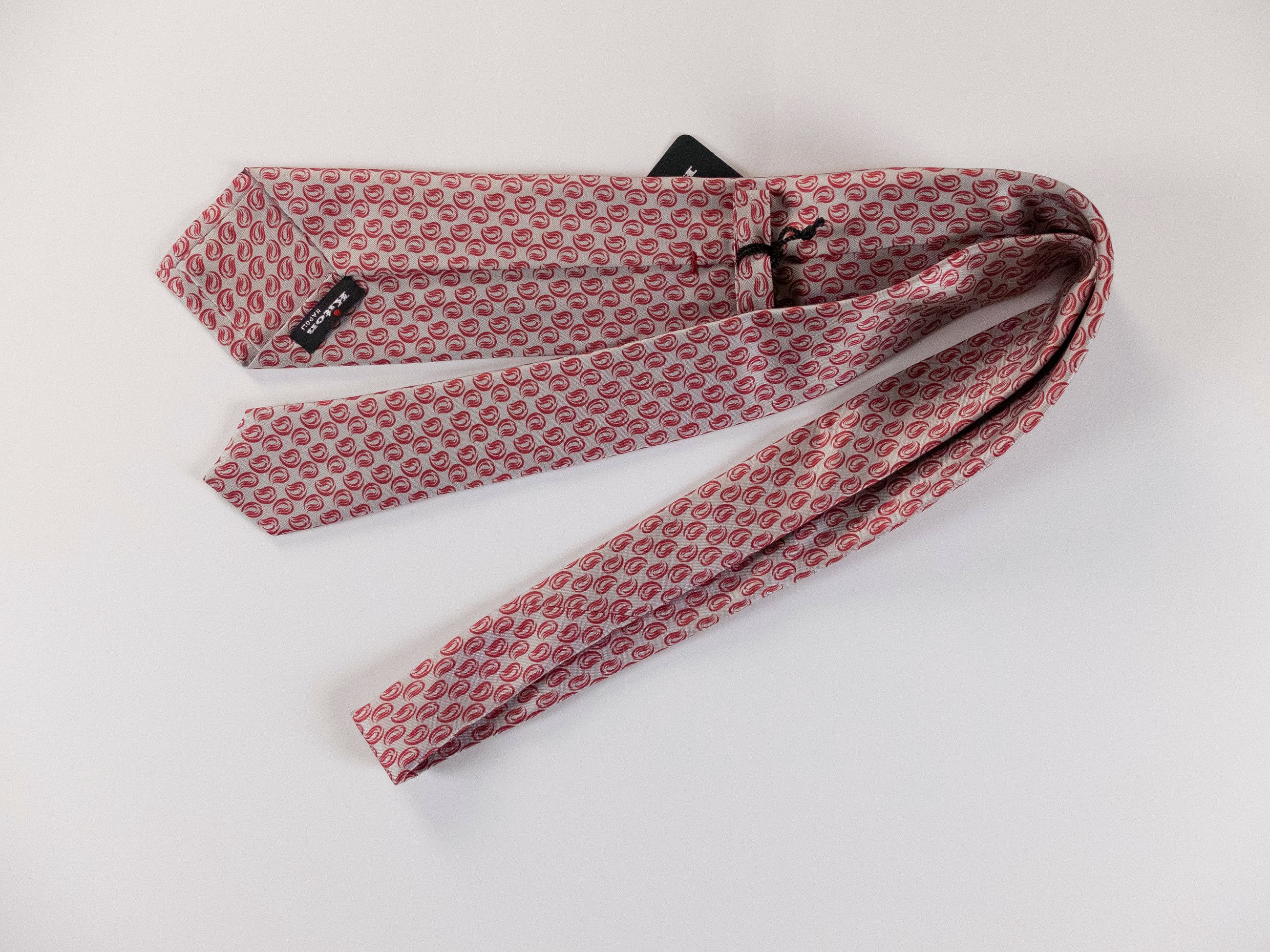 Kiton KITON Napoli 7-fold hand made red leaf print silk tie NWT Size ONE SIZE - 3 Thumbnail
