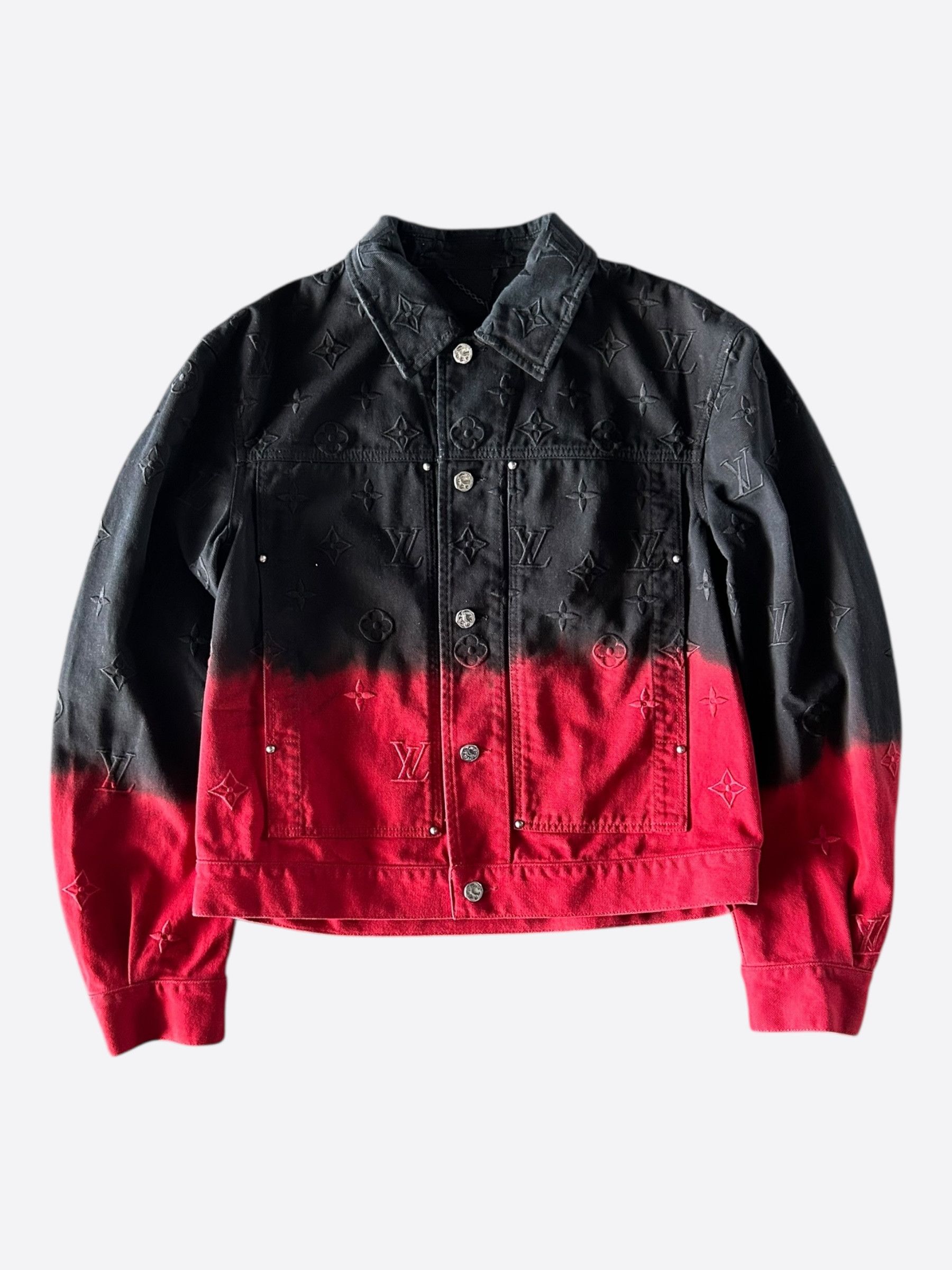 Louis Vuitton Black & Red Gradient Embroidered Monogram Denim Jacket Size US XL / EU 56 / 4 - 1 Thumbnail