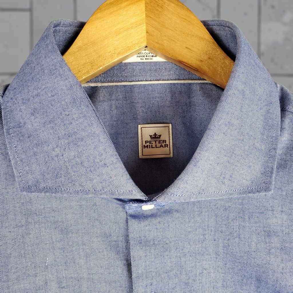Peter Millar PETER MILLAR Shirt XL Blue Cotton Melange Twill Deadstock NEW 45 Mens Size US XL / EU 56 / 4 - 1 Thumbnail