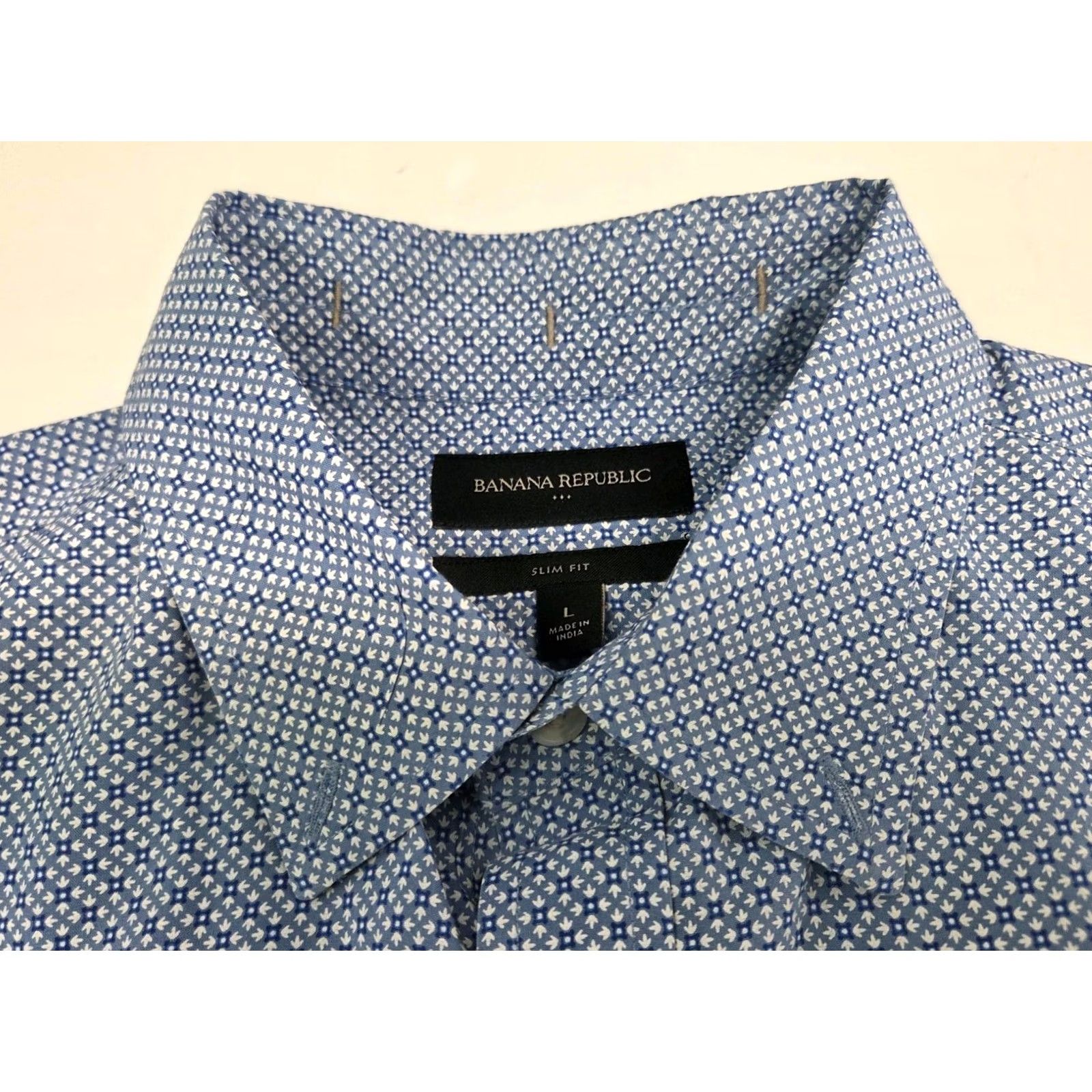 Banana Republic Banana Republic Mens Slim Fit Short Sleeve Button Up Blue Shirt Size L Size US L / EU 52-54 / 3 - 3 Thumbnail