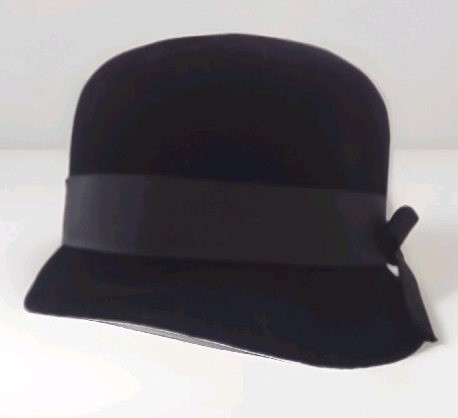 Other 50s Merrimac Peachbloom Velour Black Hat Wired Brim Bow 22 Size ONE SIZE - 5 Thumbnail
