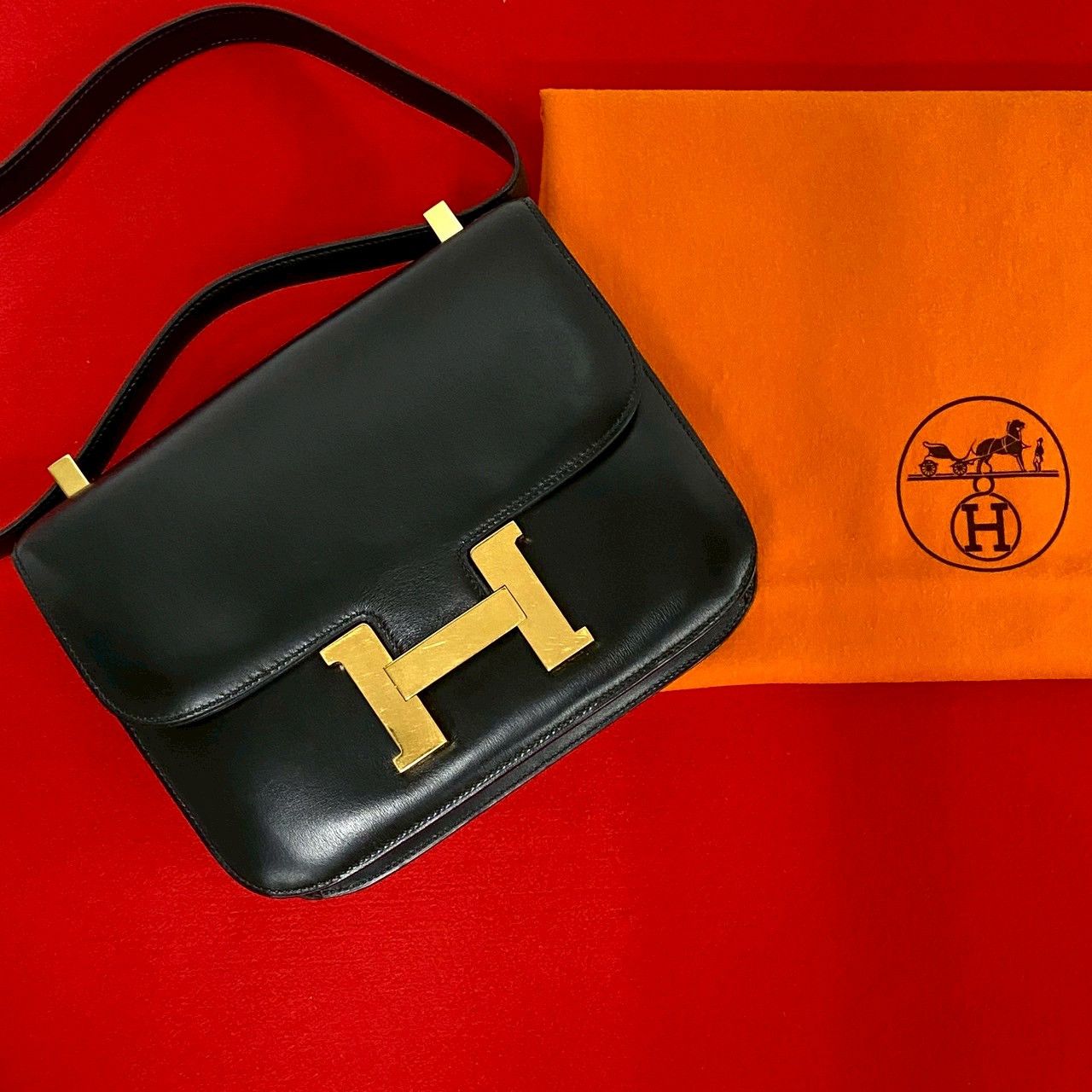 Hermes Hermes Constance Box Calf Shoulder Bag Leather Shoulder Bag Stamp F (1976) in Black, Women's