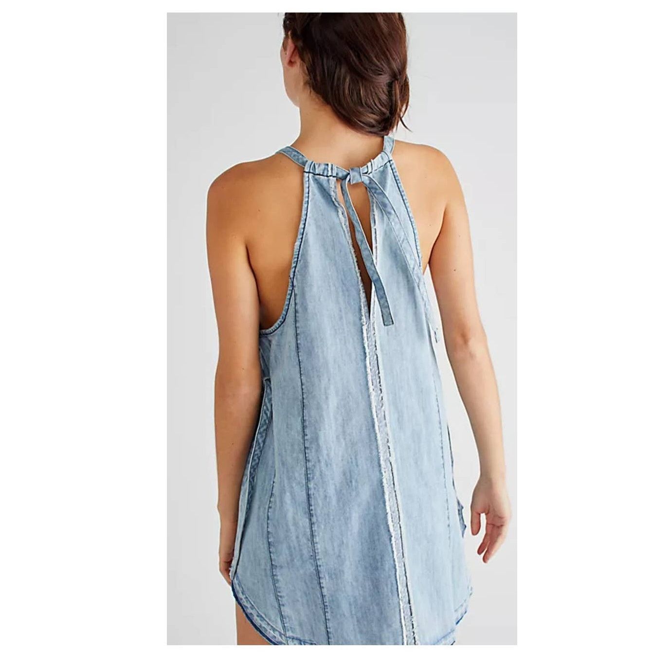 Free People New Free People Isabella Denim Tunic Halter Style Mini Dress Size S / US 4 / IT 40 - 3 Thumbnail