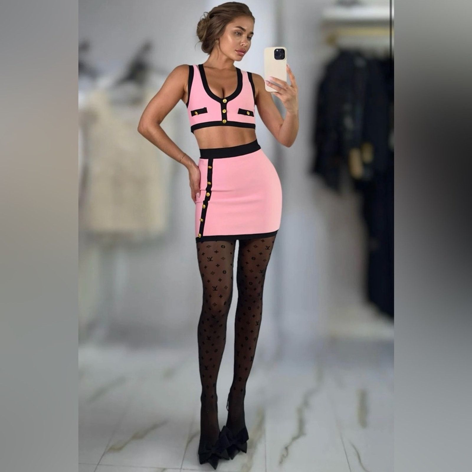 Other Pink and Black 3 piece skirt set with Gold Accents size S Size 27" / US 4 / IT 40 - 3 Thumbnail
