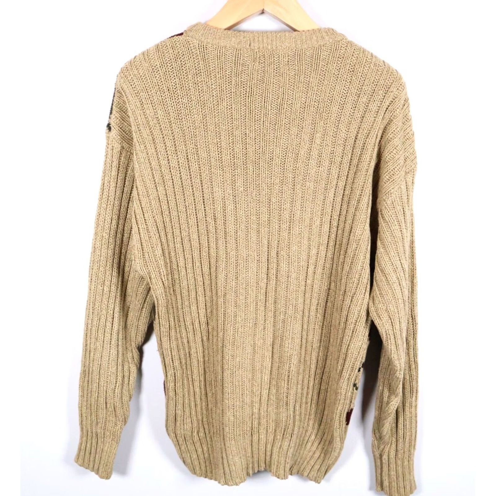 Gant VINTAGE GANT Sweater Men's Large Beige Argyle Hand Intarsia 100% Cotton Crew Neck Knit Pullover Size US L / EU 52-54 / 3 - 2 Thumbnail
