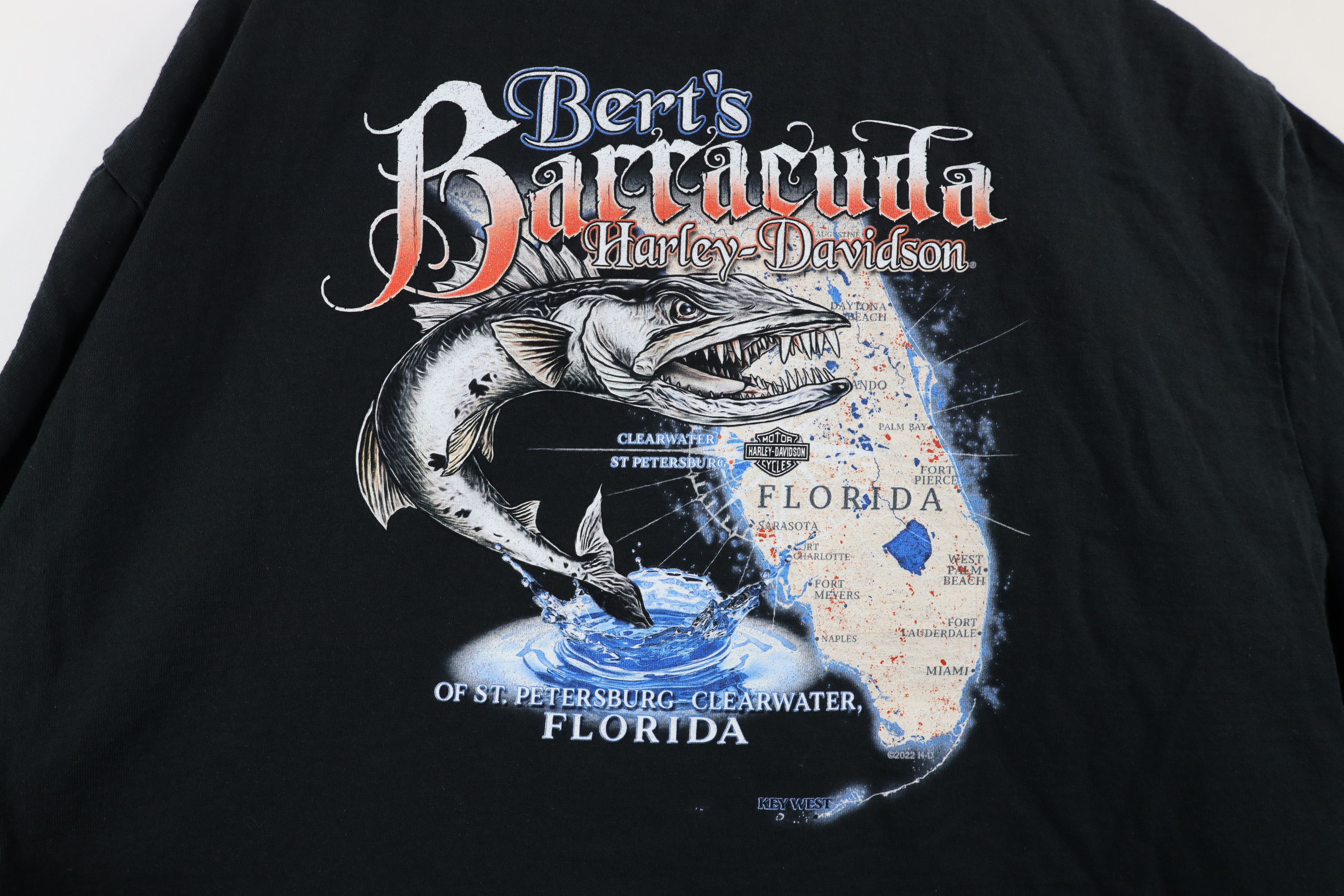 Harley Davidson × Vintage Y2K Harley Davidson Spell Out Barracuda Fish T-Shirt Black Size US XXL / EU 58 / 5 - 8 Thumbnail